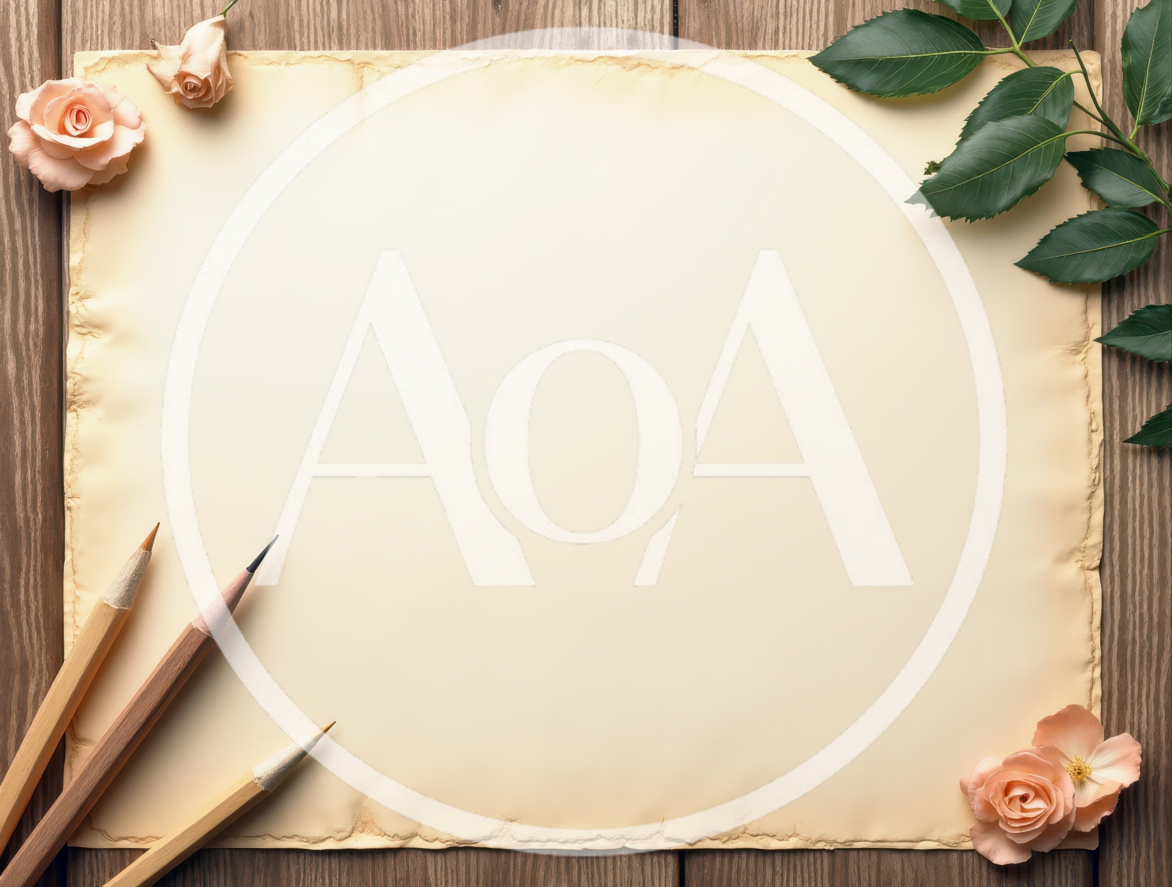 Vintage Paper With Pencils And Roses On Wooden Background