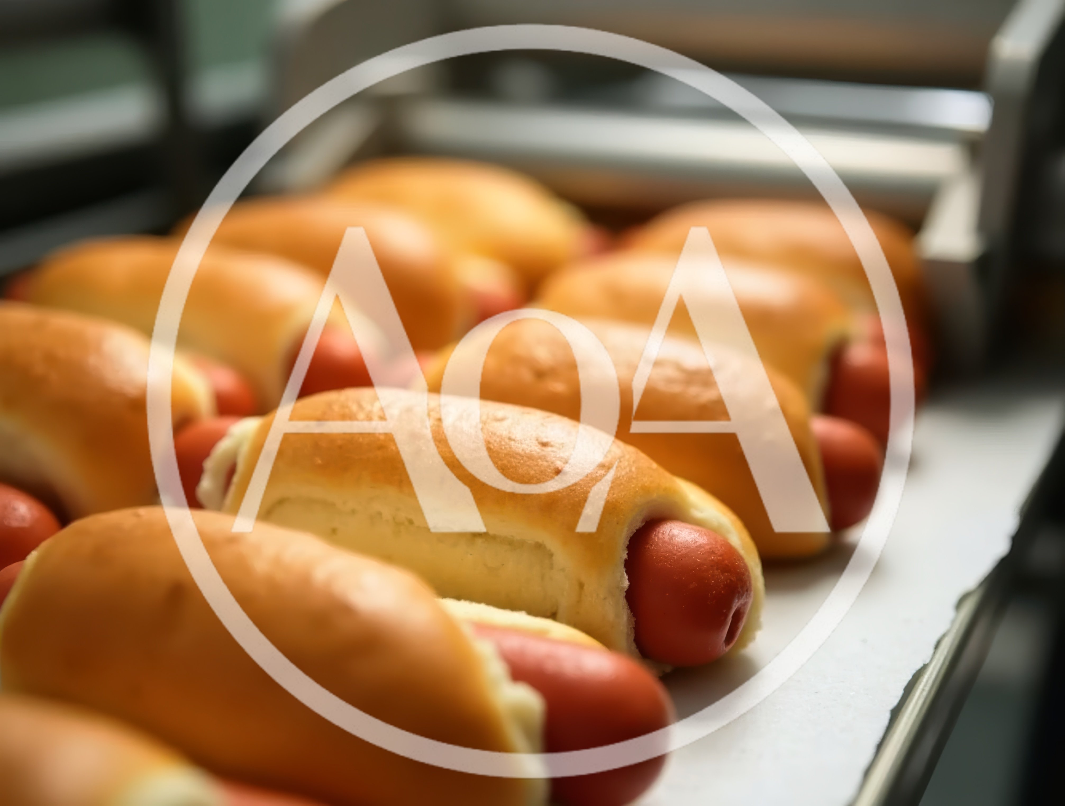 Freshly Baked Hot Dog Buns on Industrial Conveyor