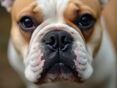 Close Up Portrait Of An English Bulldog