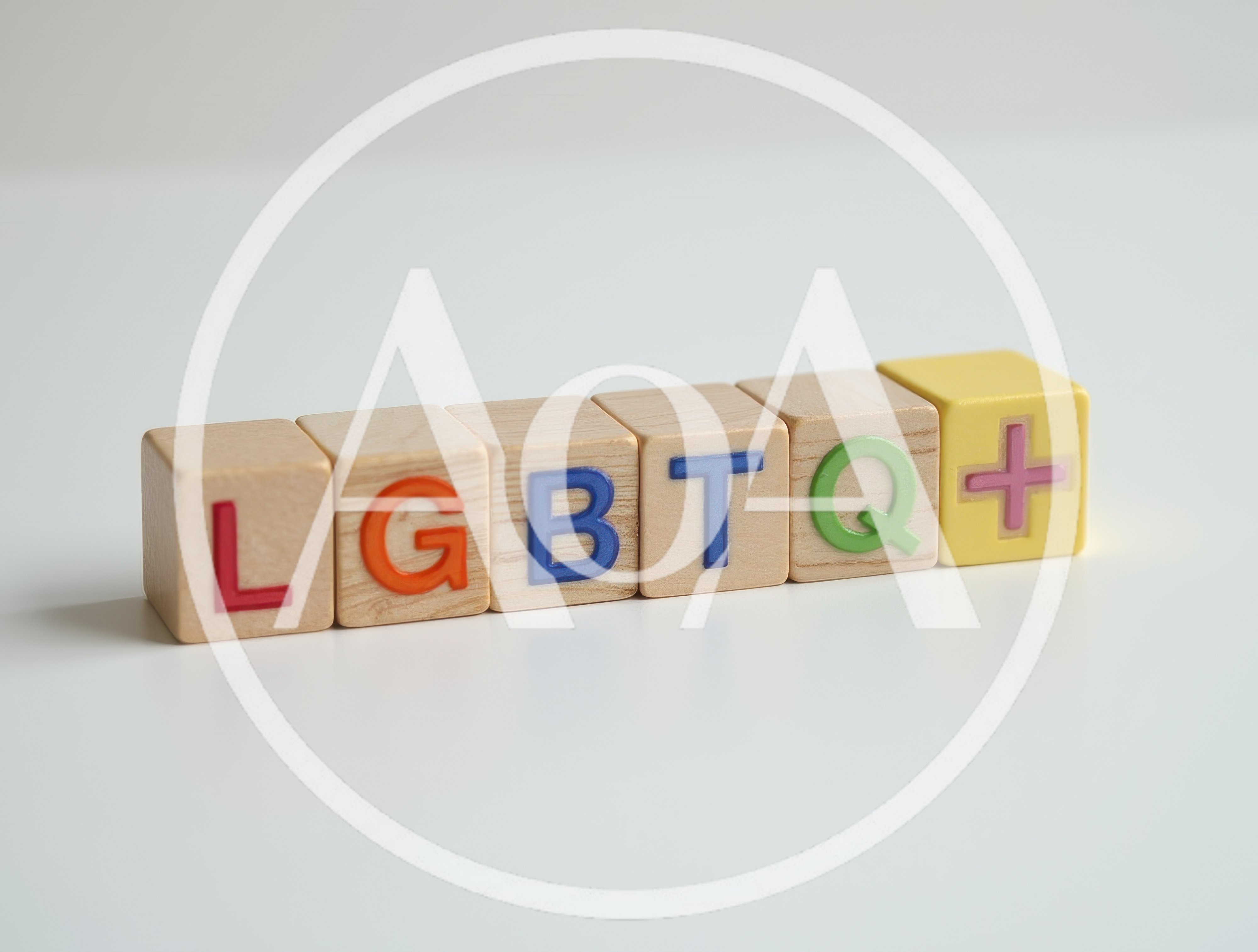 LGBTQ Plus Wooden Blocks on White Background