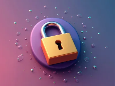 3D Rendered Golden Padlock on Purple Circular Platform