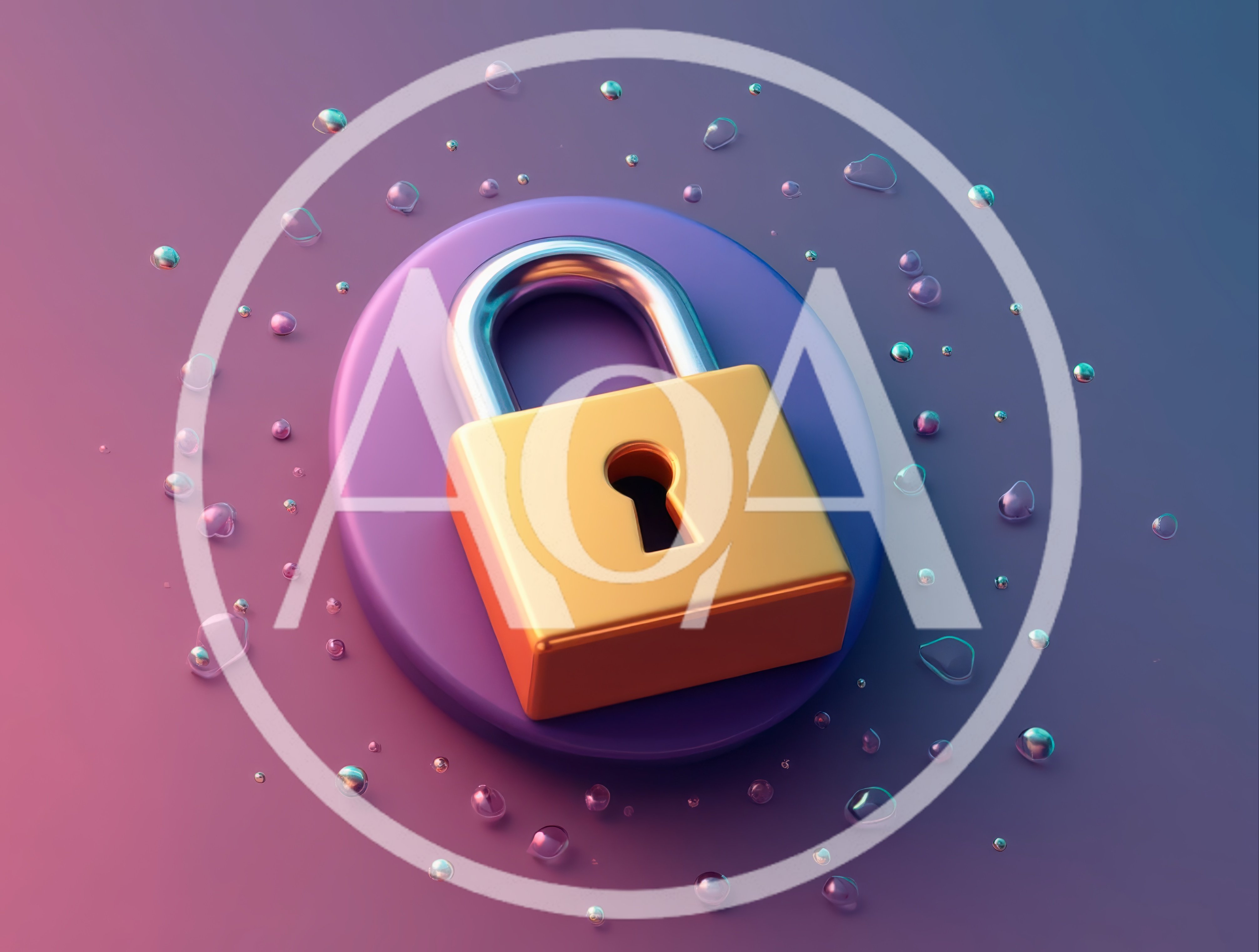 3D Rendered Golden Padlock on Purple Circular Platform