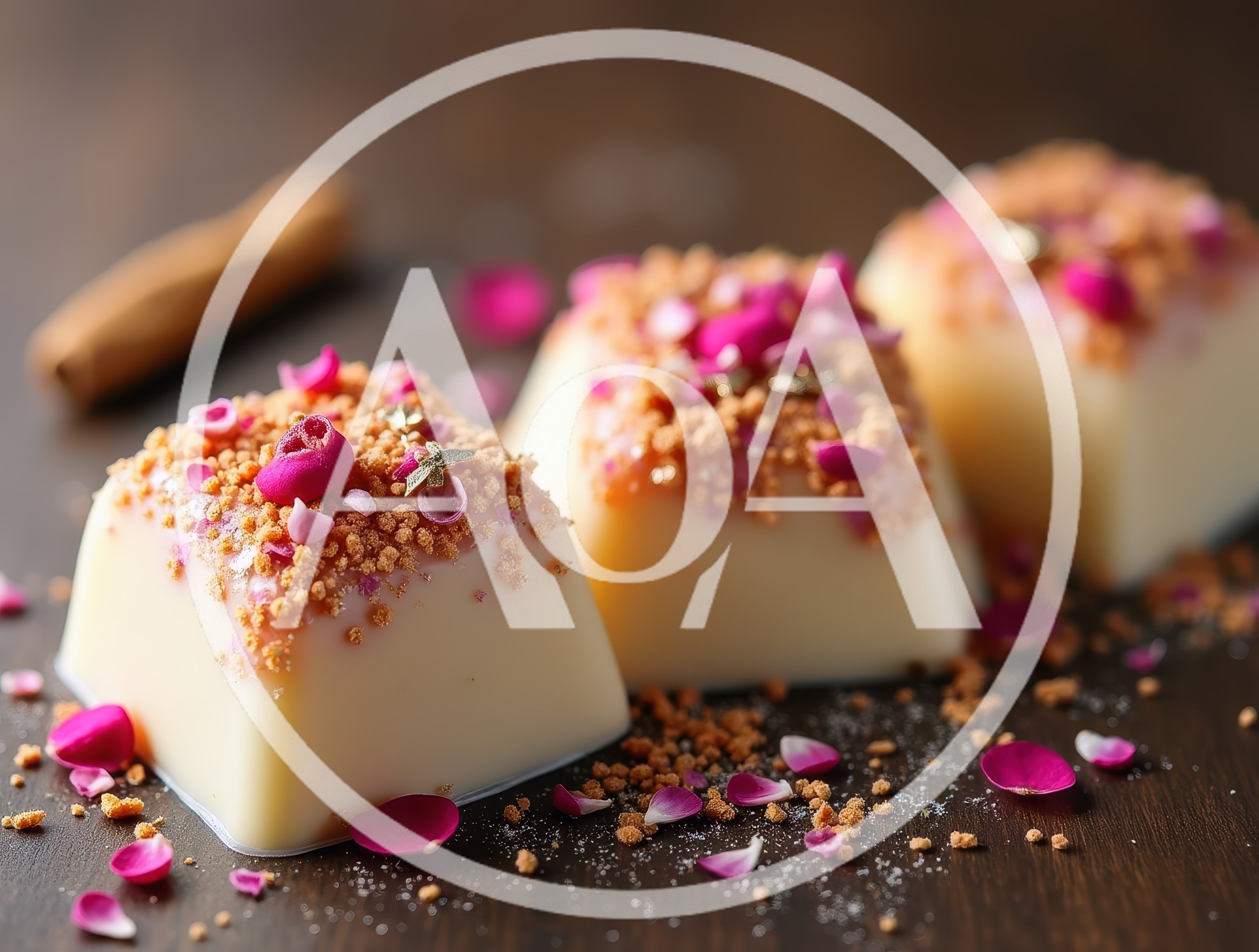 Gourmet White Chocolate Desserts With Rose Petals