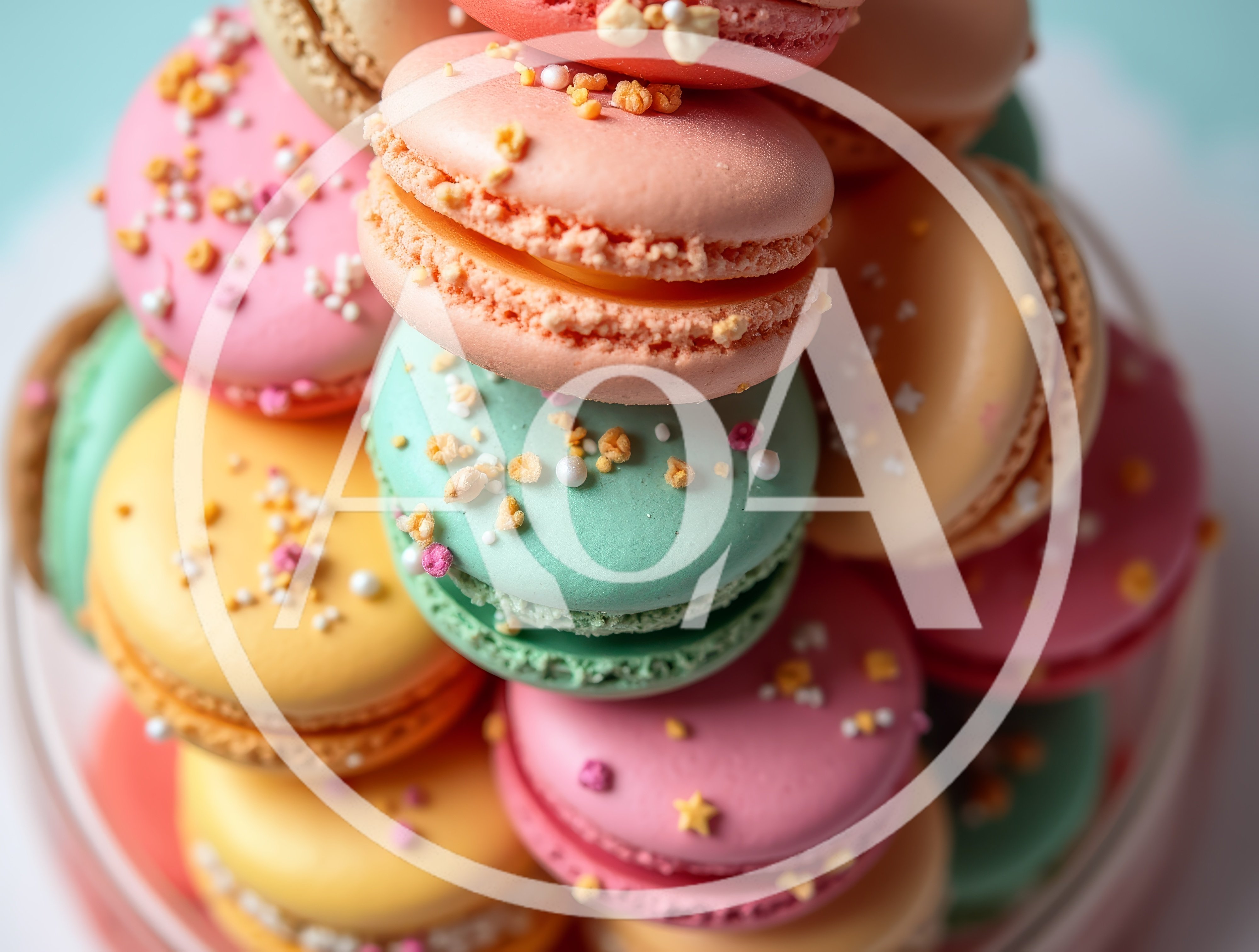 Stack Of Colorful French Macarons With Sprinkles