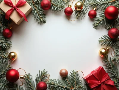 Christmas Holiday Frame With Gifts And Ornaments