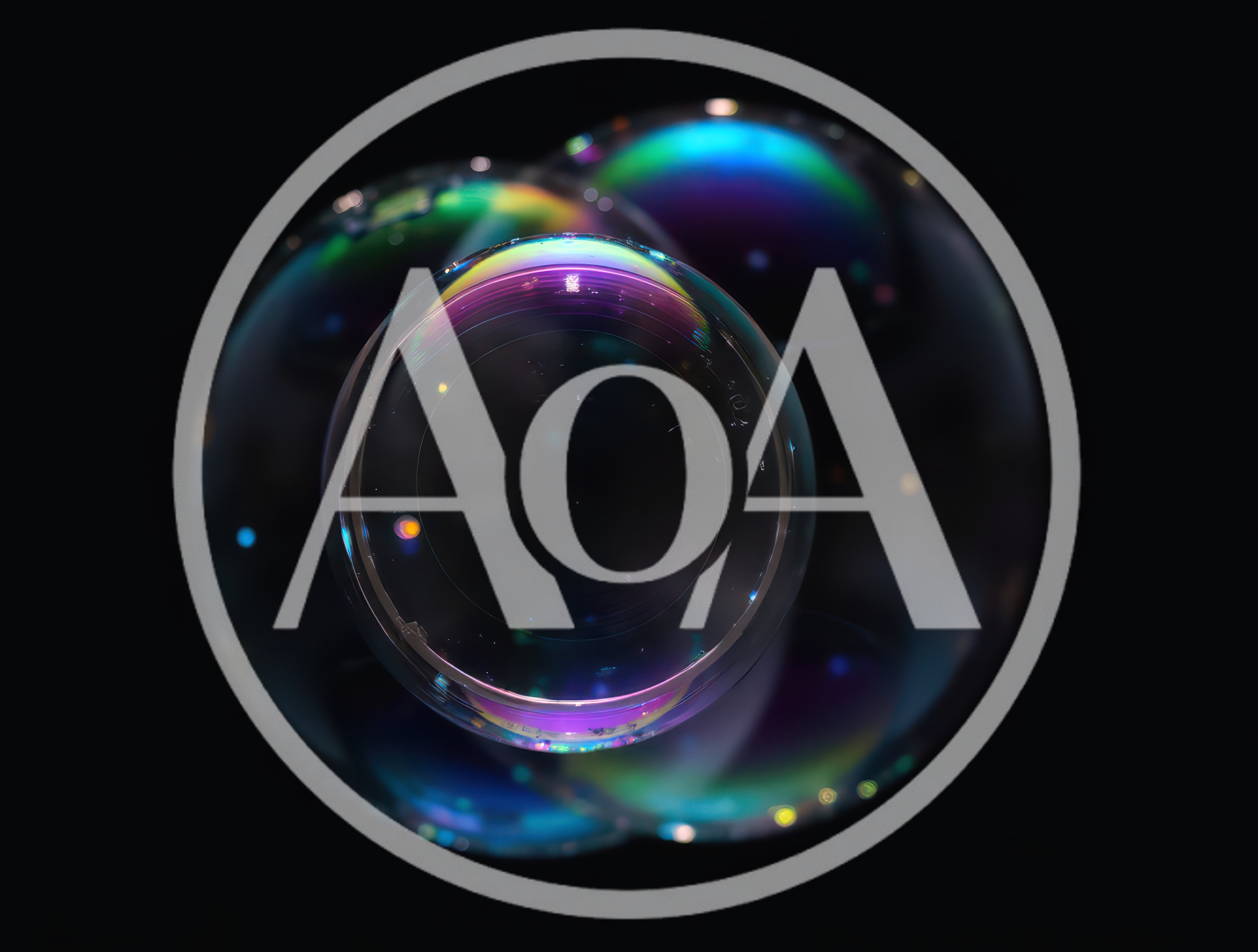 Iridescent Soap Bubbles Floating Against Black Background