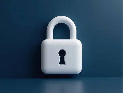 3D Rendered White Padlock Icon On Blue Background