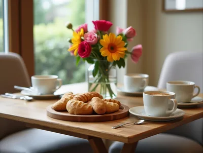 Coffee And Pastries On A Cafe Table