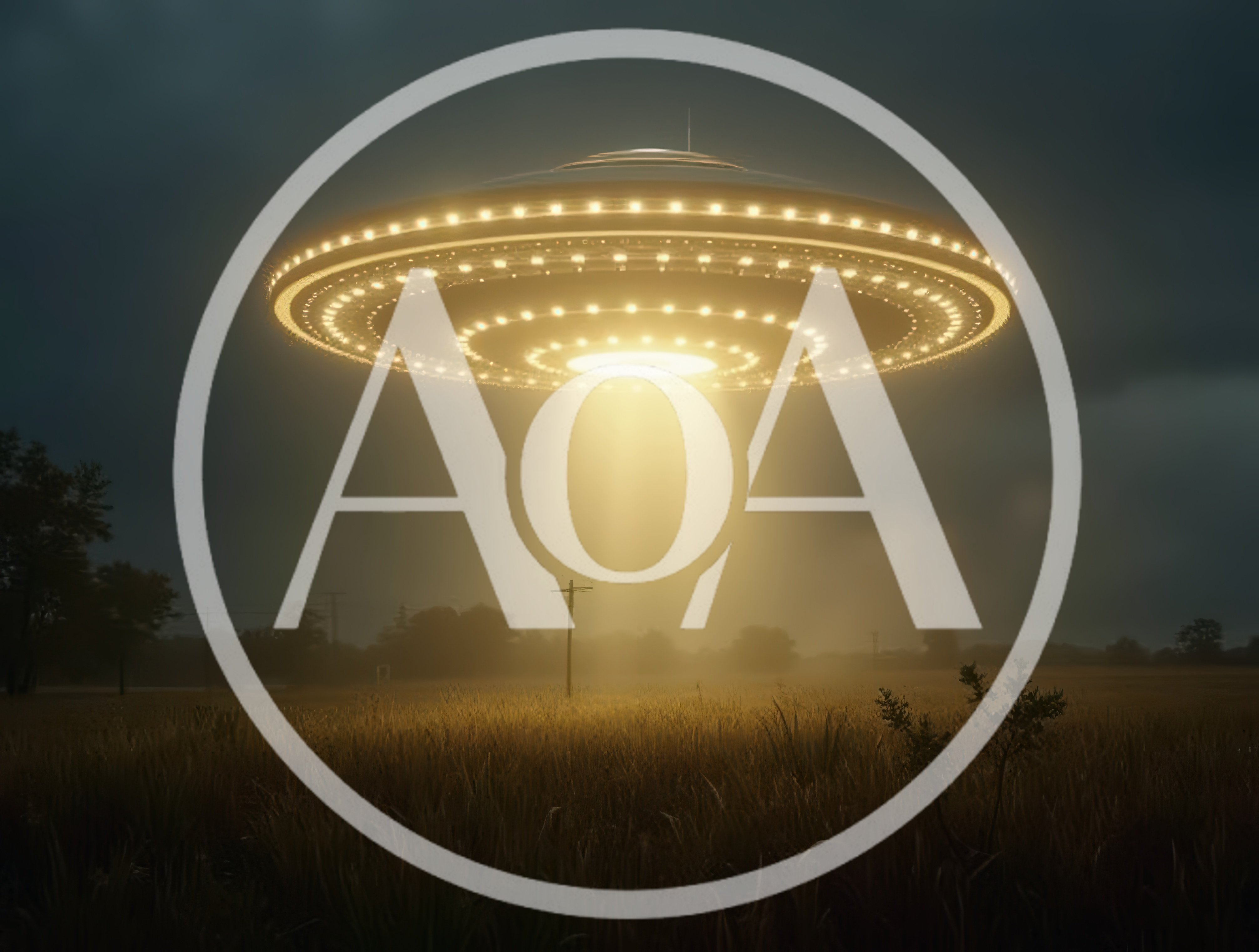 Glowing UFO Hovering Over A Rural Field At Night
