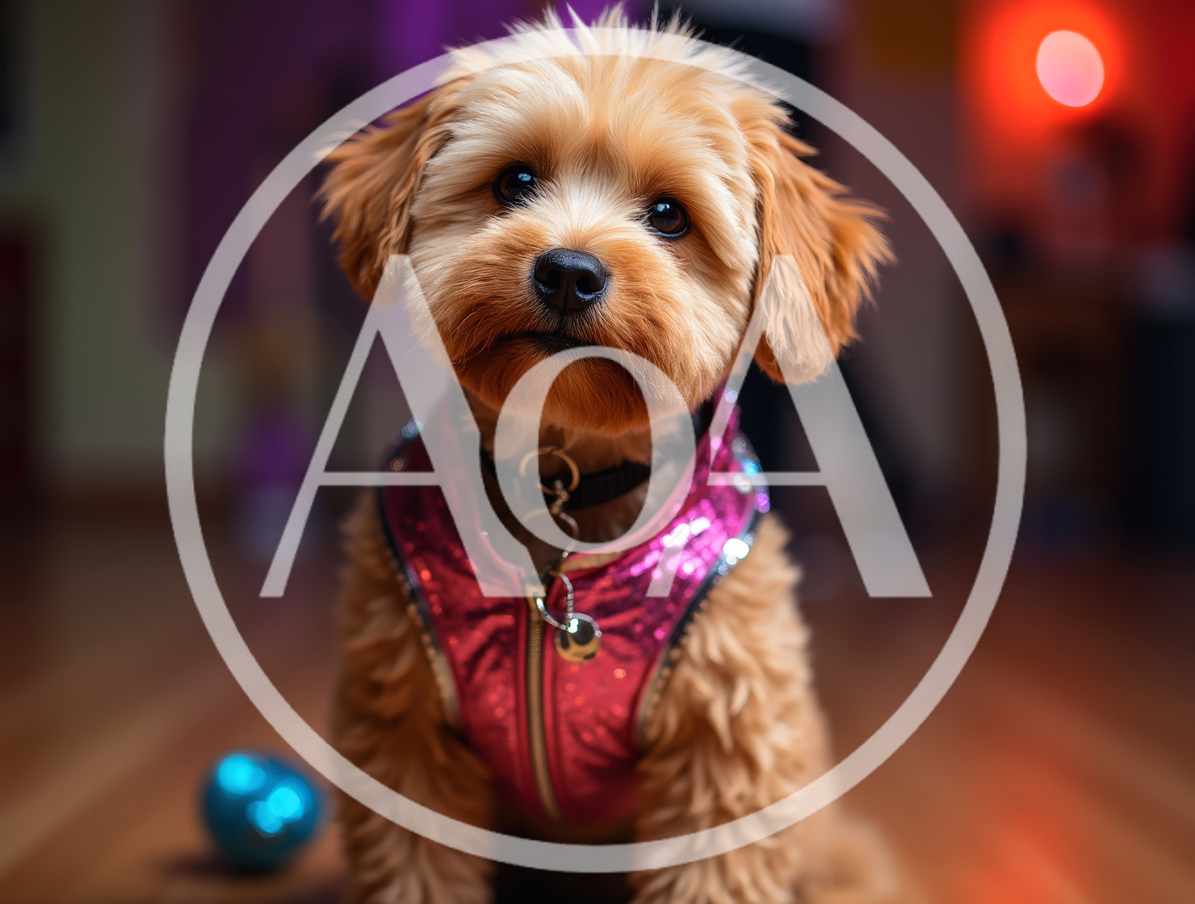 Adorable Fluffy Puppy Wearing A Pink Sequined Vest