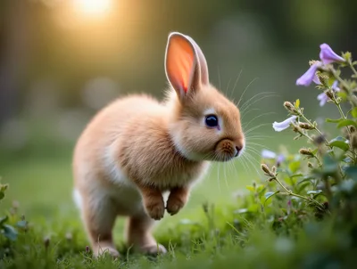 Cute Baby Rabbit Standing In A Sunny Garden