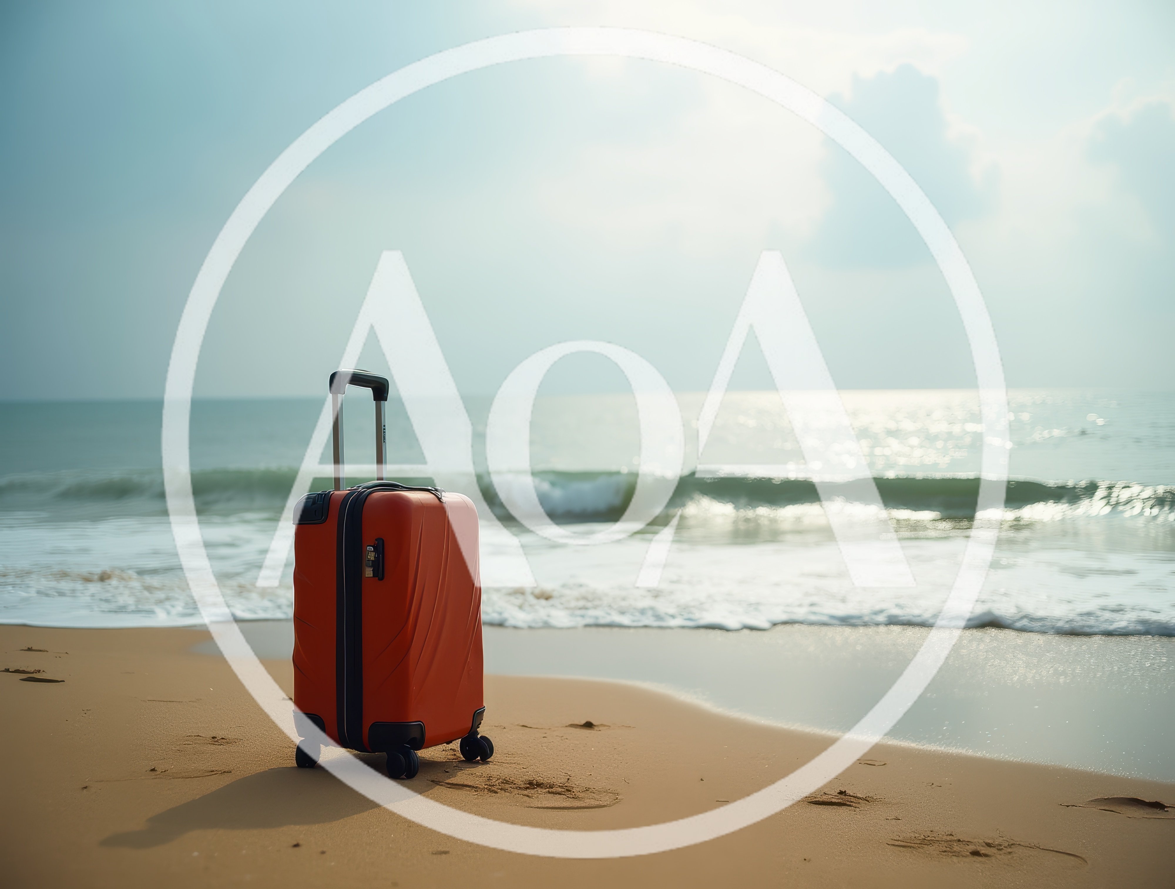 Orange Suitcase Standing Alone on a Sandy Beach