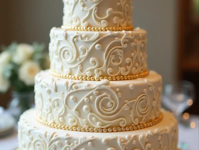 Elegant Three Tiered Wedding Cake With Gold Accents