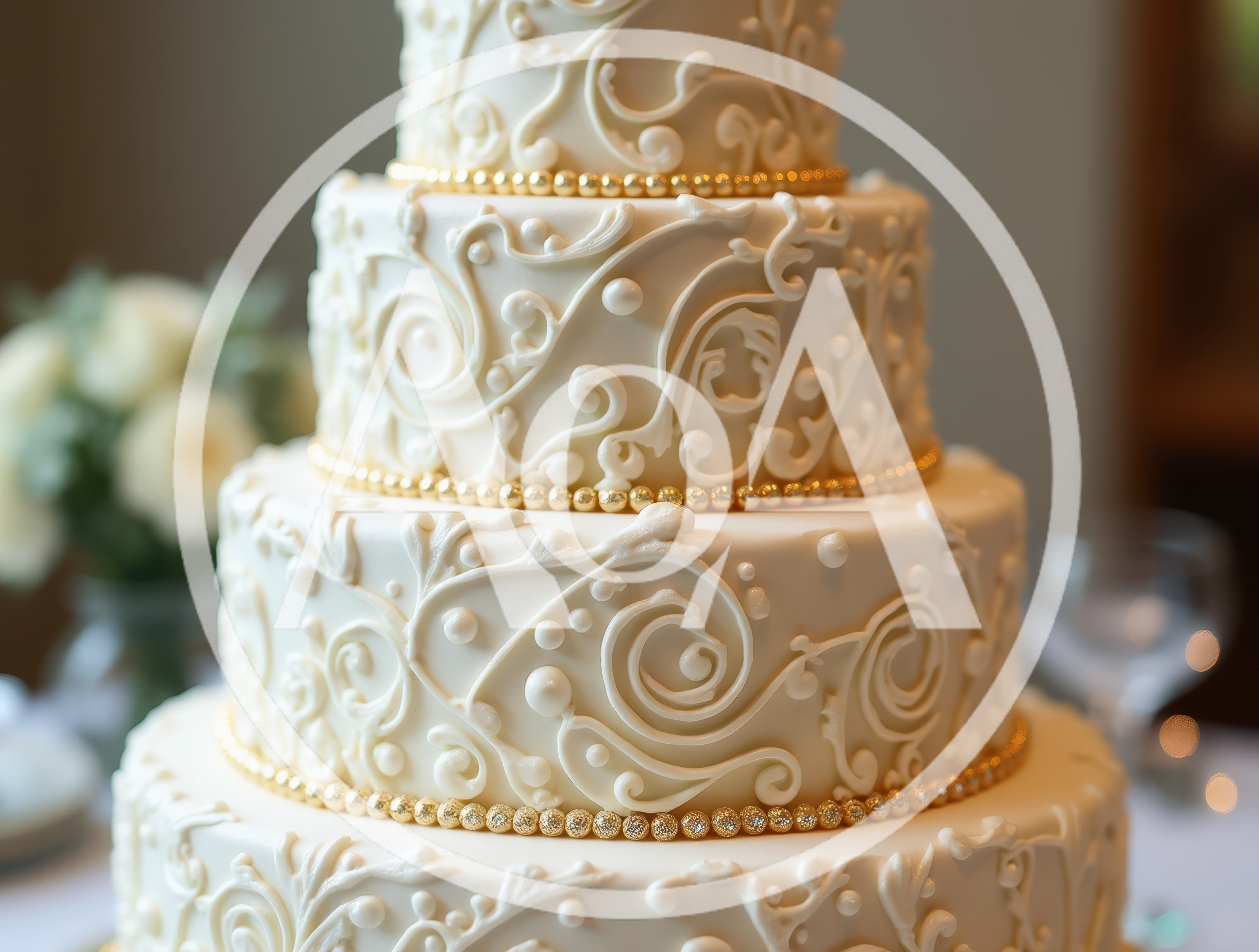 Elegant Three Tiered Wedding Cake With Gold Accents