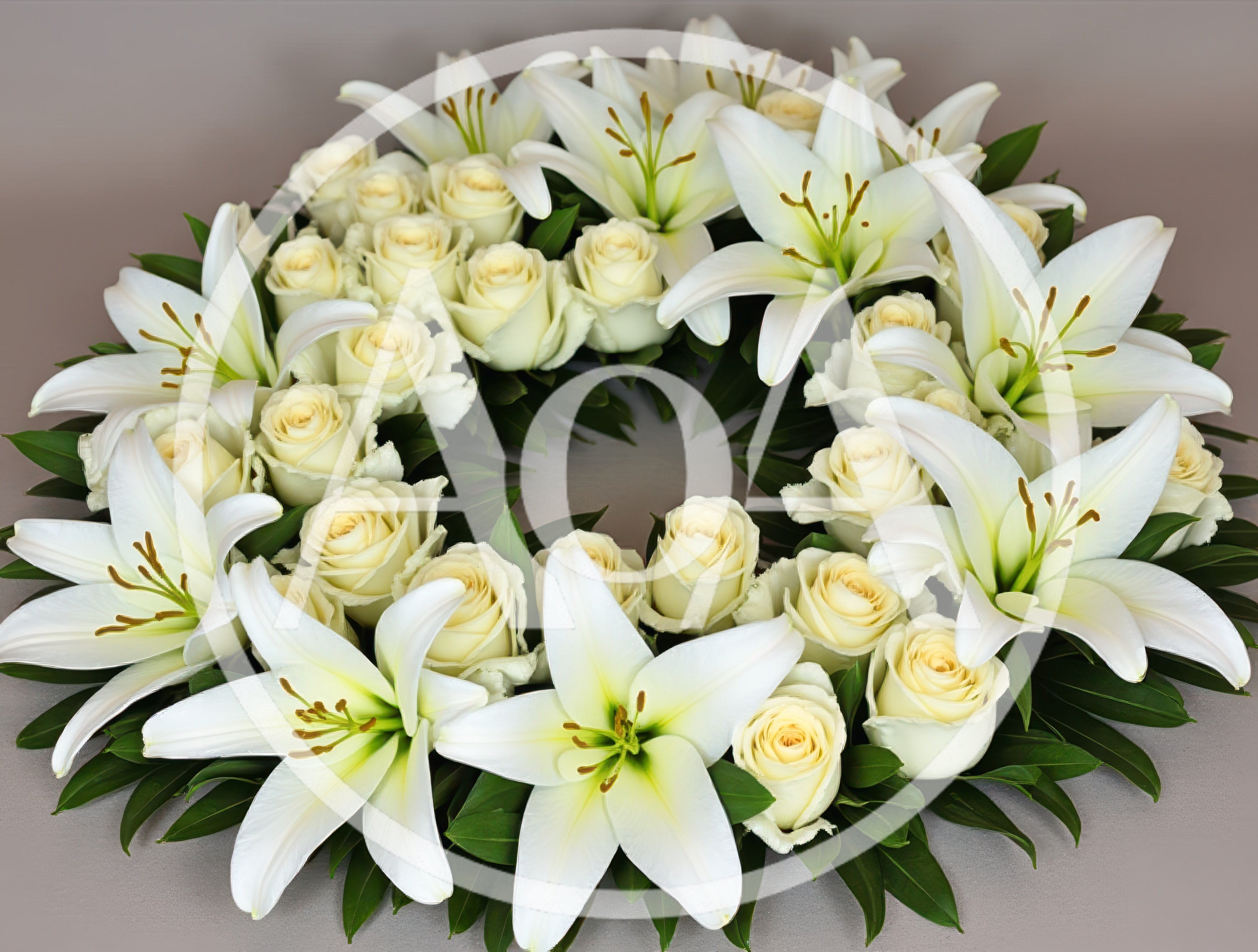 Funeral Wreath With White Lilies And Roses