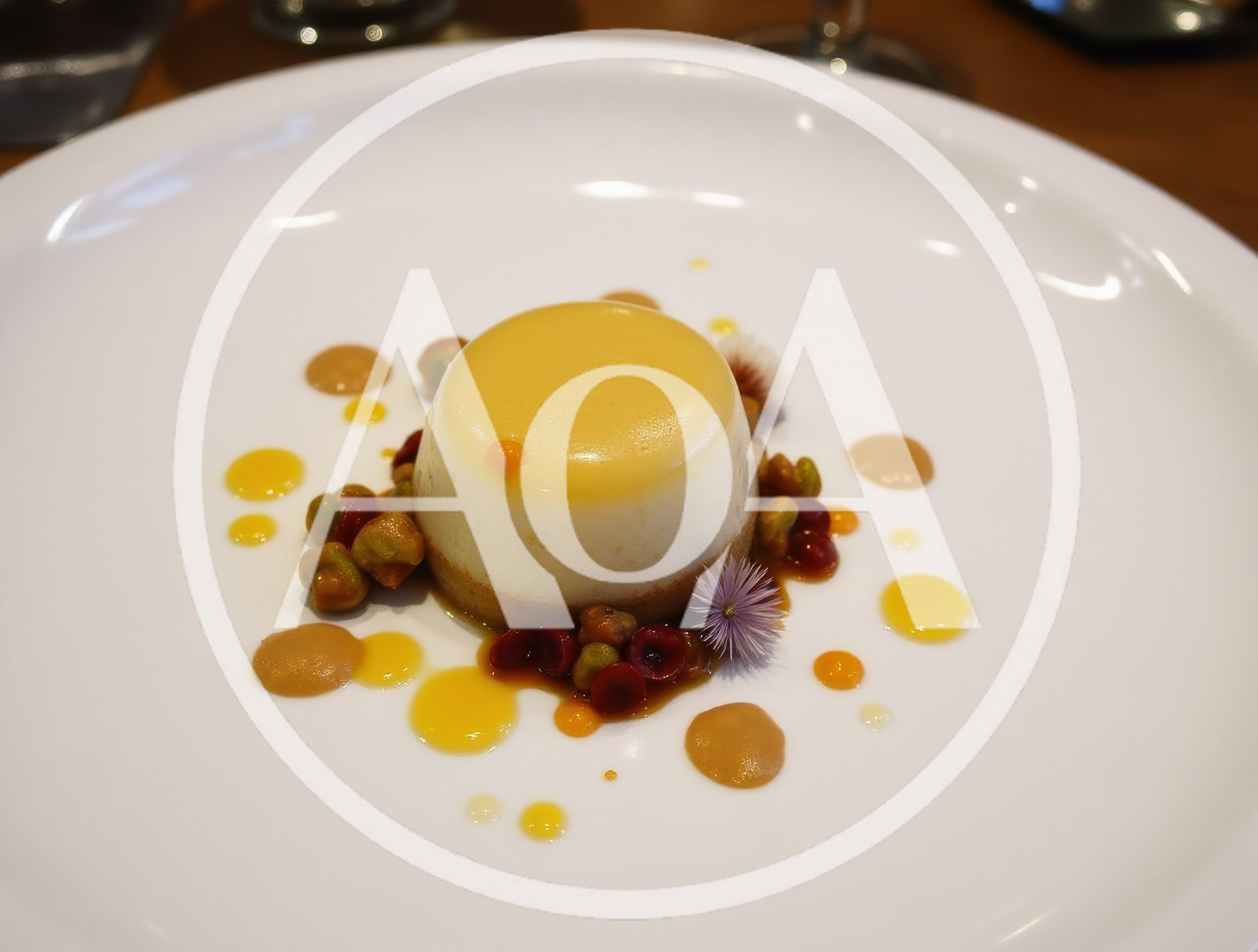 Gourmet Panna Cotta Dessert Plated On White Plate
