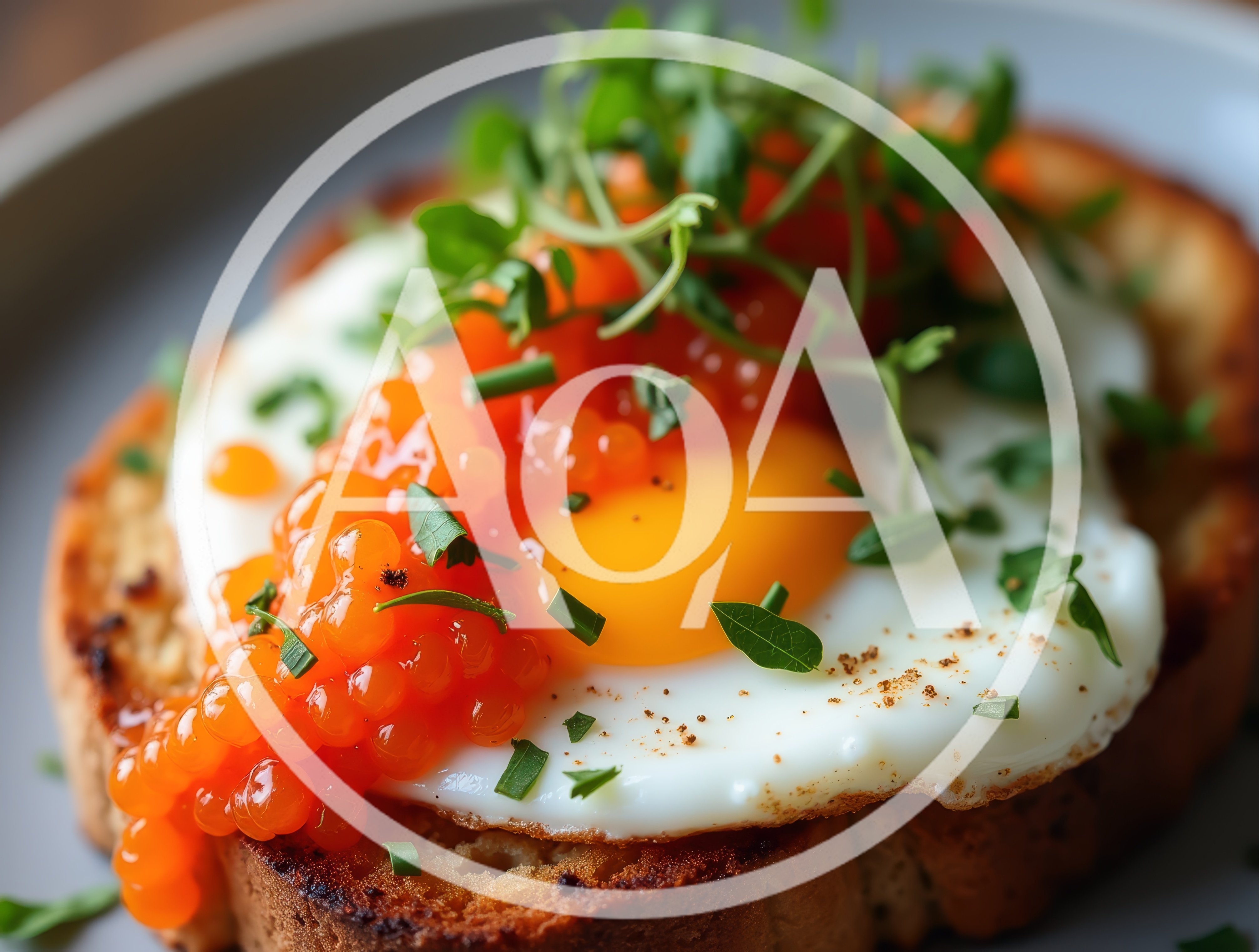 Fried Egg With Salmon Roe On Toasted Bread