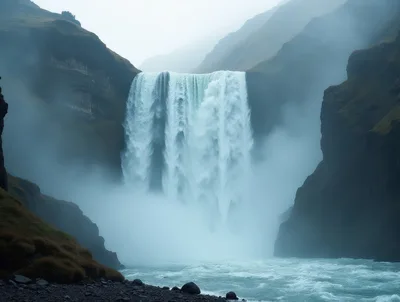 Skogafoss Waterfall Cascading Down Icelandic Cliffs