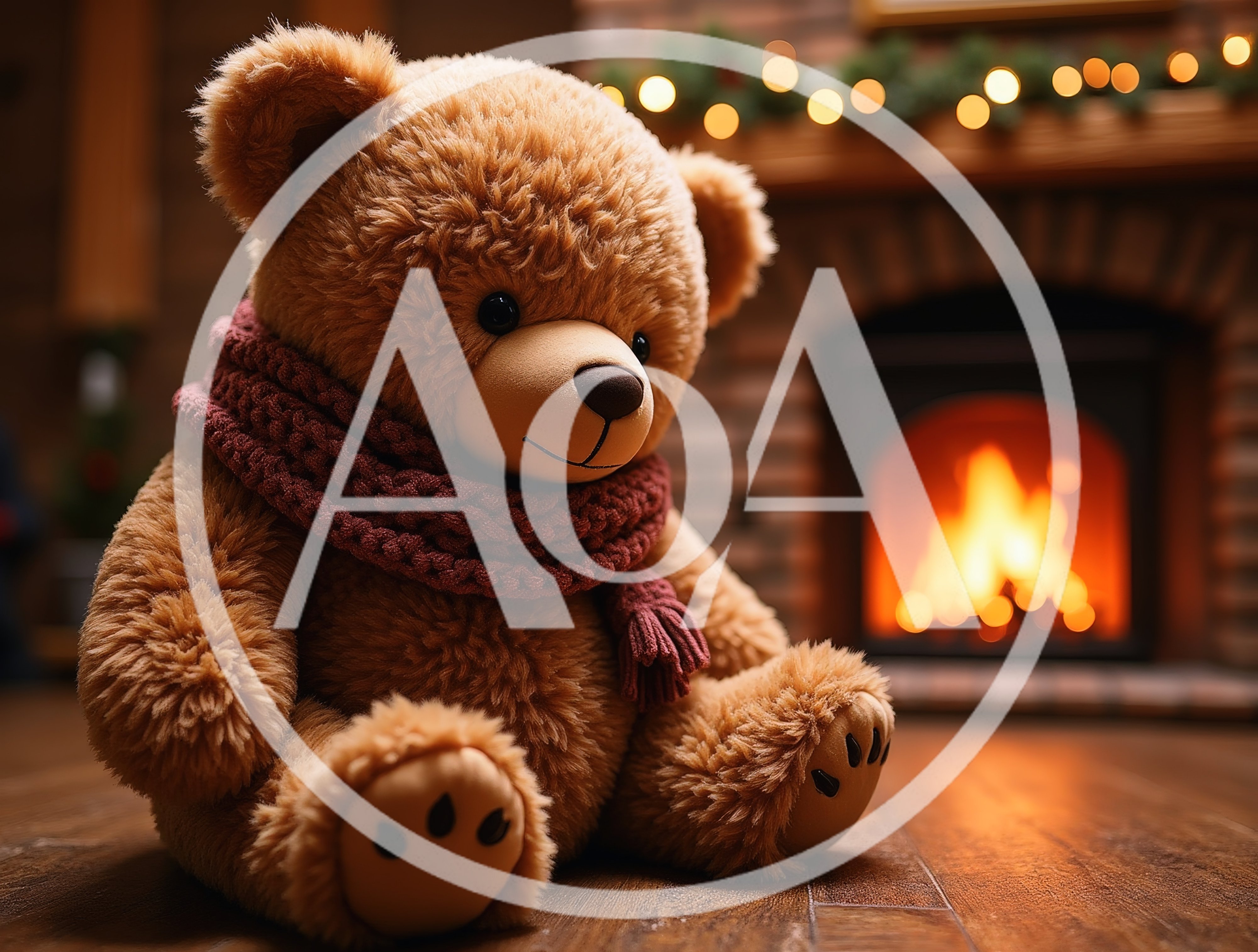 Cute Teddy Bear Sitting By A Cozy Fireplace