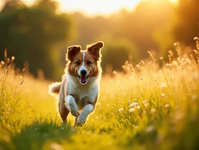 Happy Border Collie Running Through A Sunny Meadow