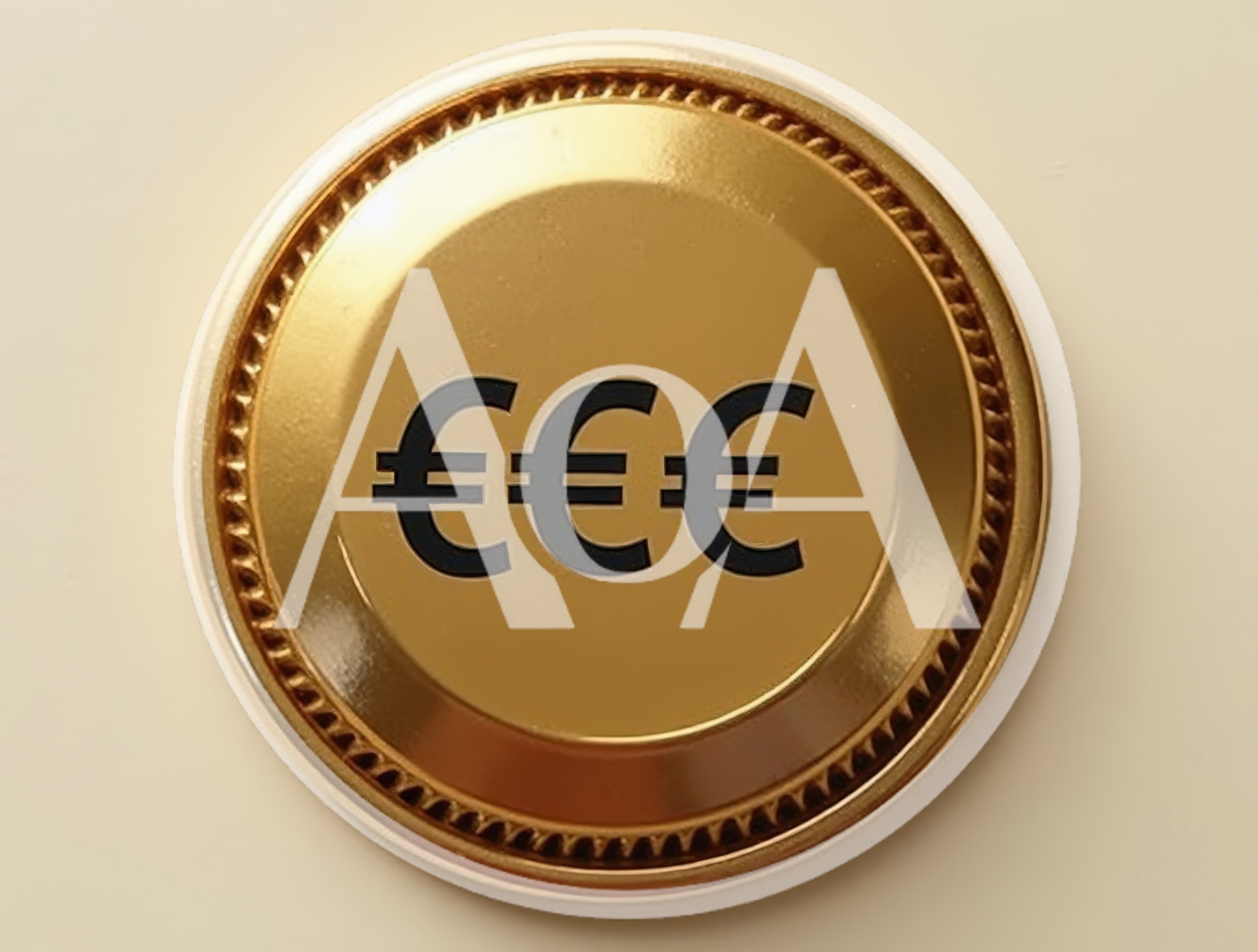 Golden Coin Featuring Three Euro Symbols
