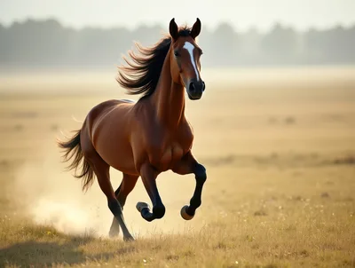 Brown Horse Galloping Through A Golden Field