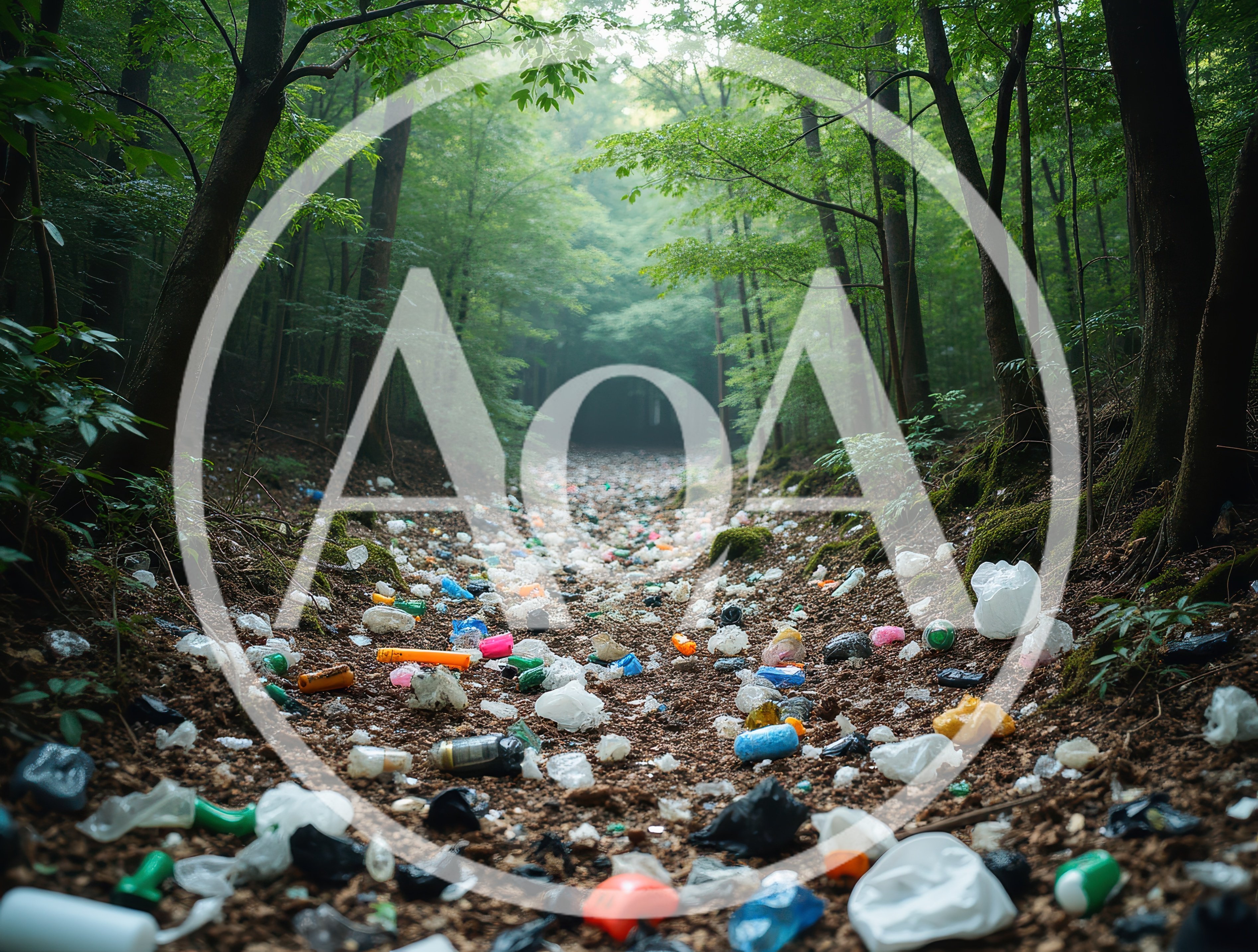 Plastic Waste Polluting A Lush Green Forest Path