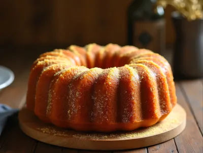 Golden Bundt Cake on Wooden Serving Board