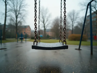 Empty Swing Set In A Gloomy Park