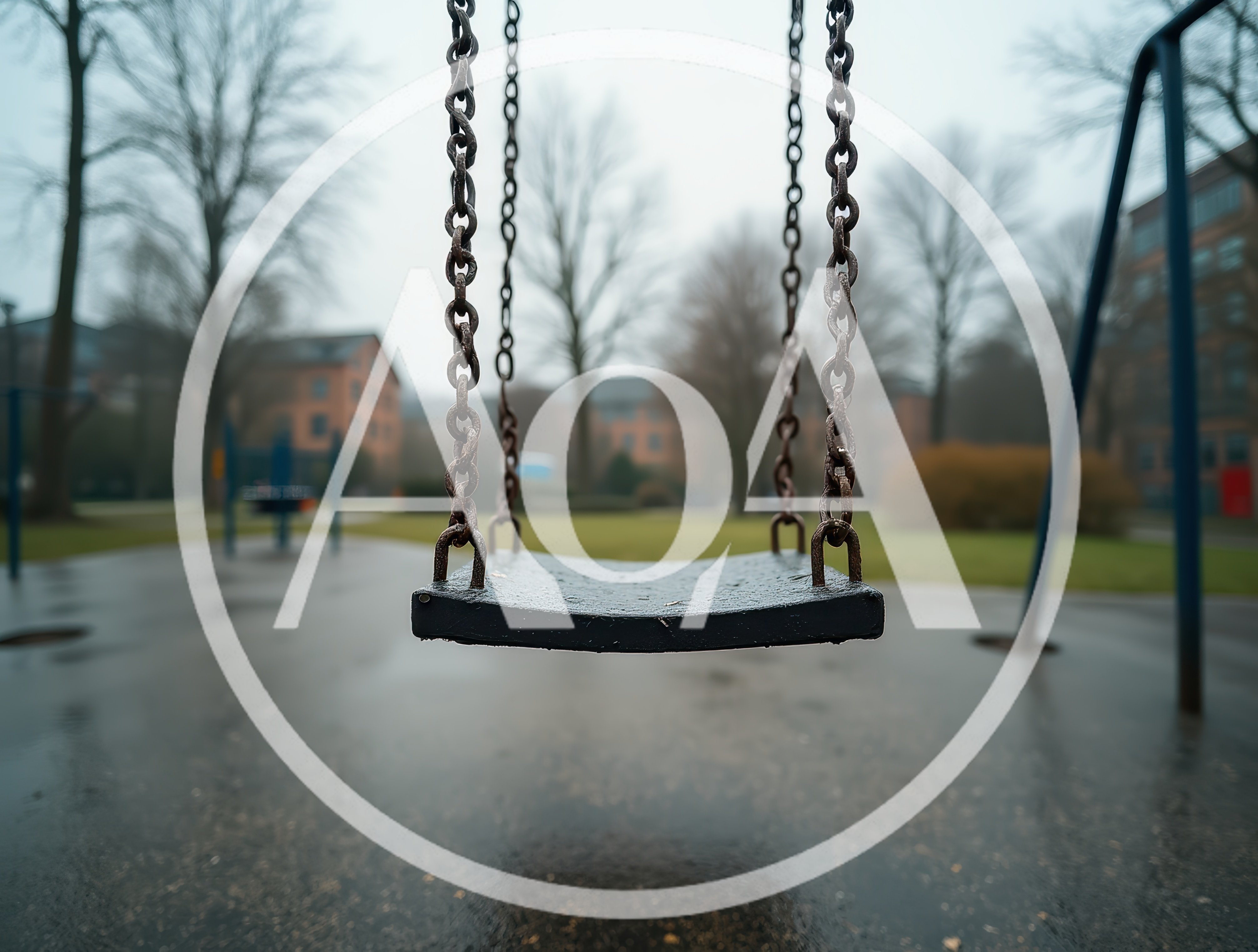 Empty Swing Set In A Gloomy Park