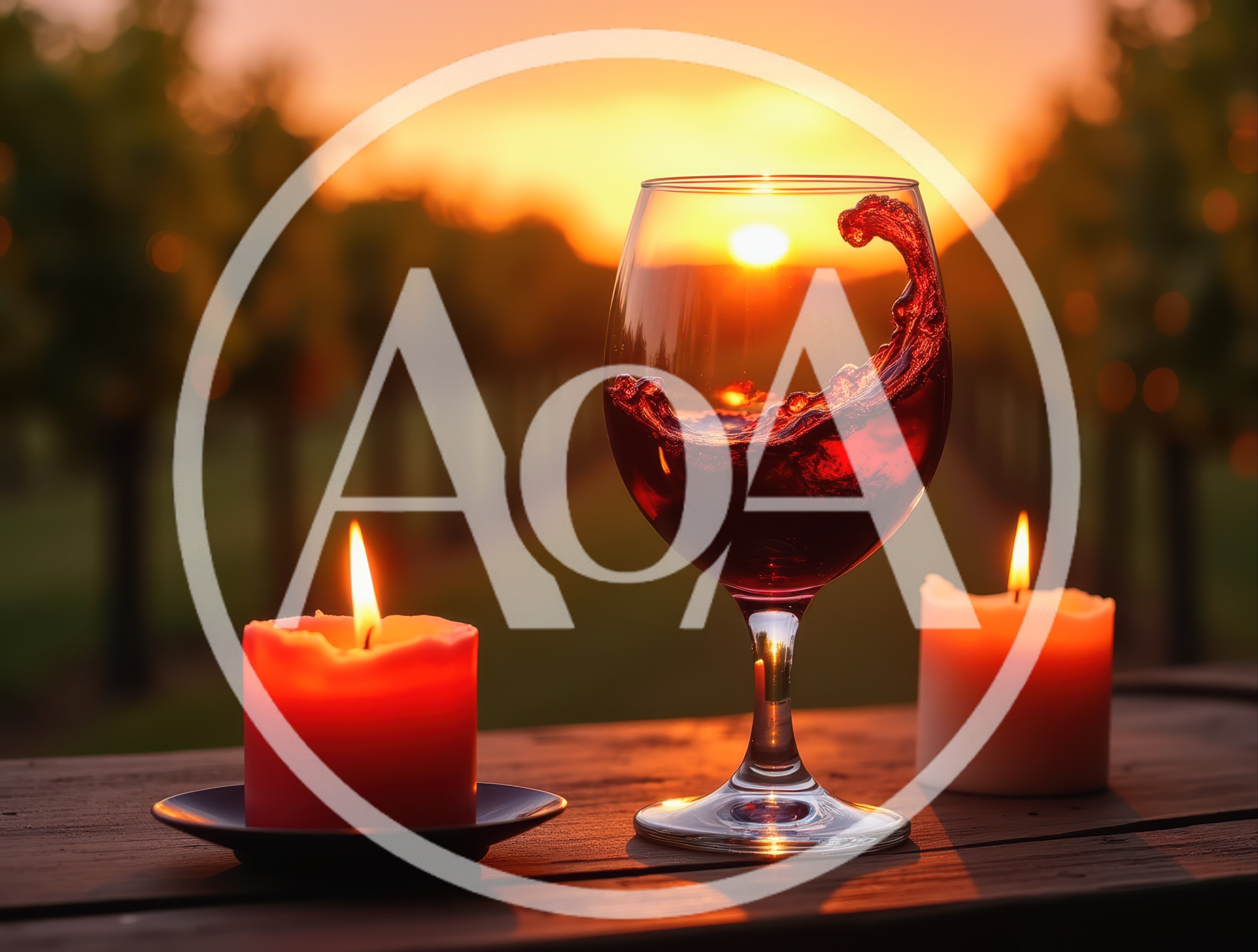 Red Wine Glass With Swirling Liquid At Sunset