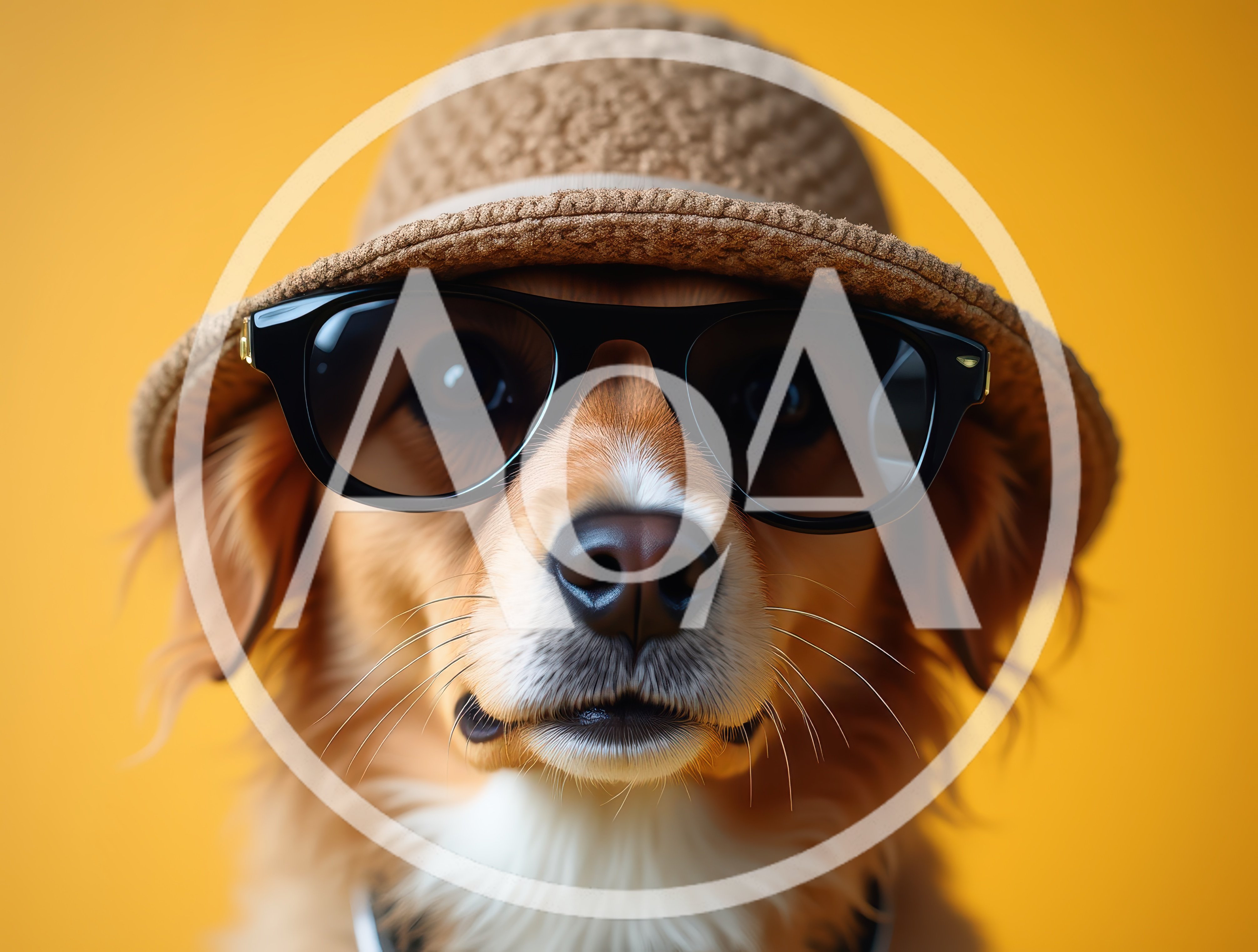 Cute Dog Wearing A Sun Hat And Sunglasses