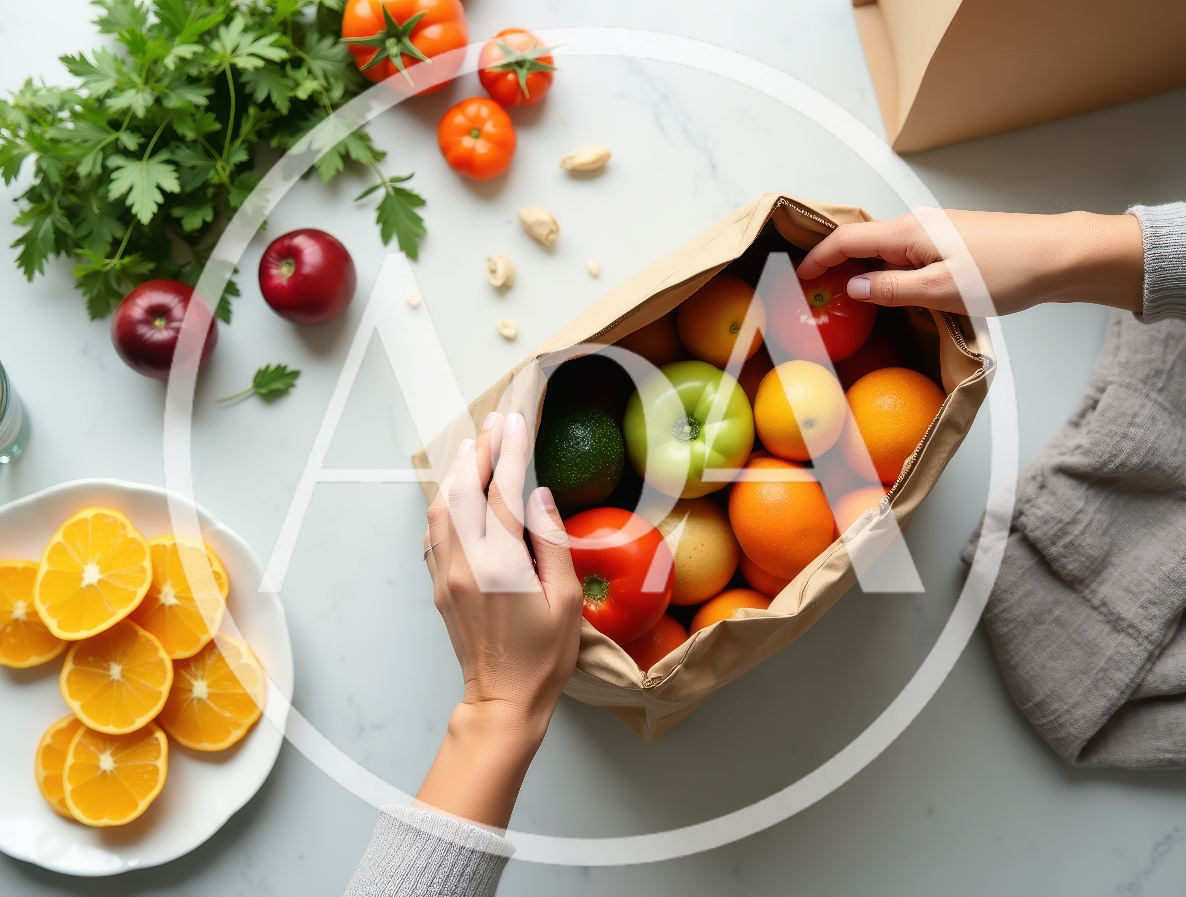 Person Packing Fresh Produce Into A Paper Grocery Bag