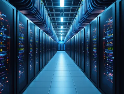 Modern Data Center Server Room Aisle