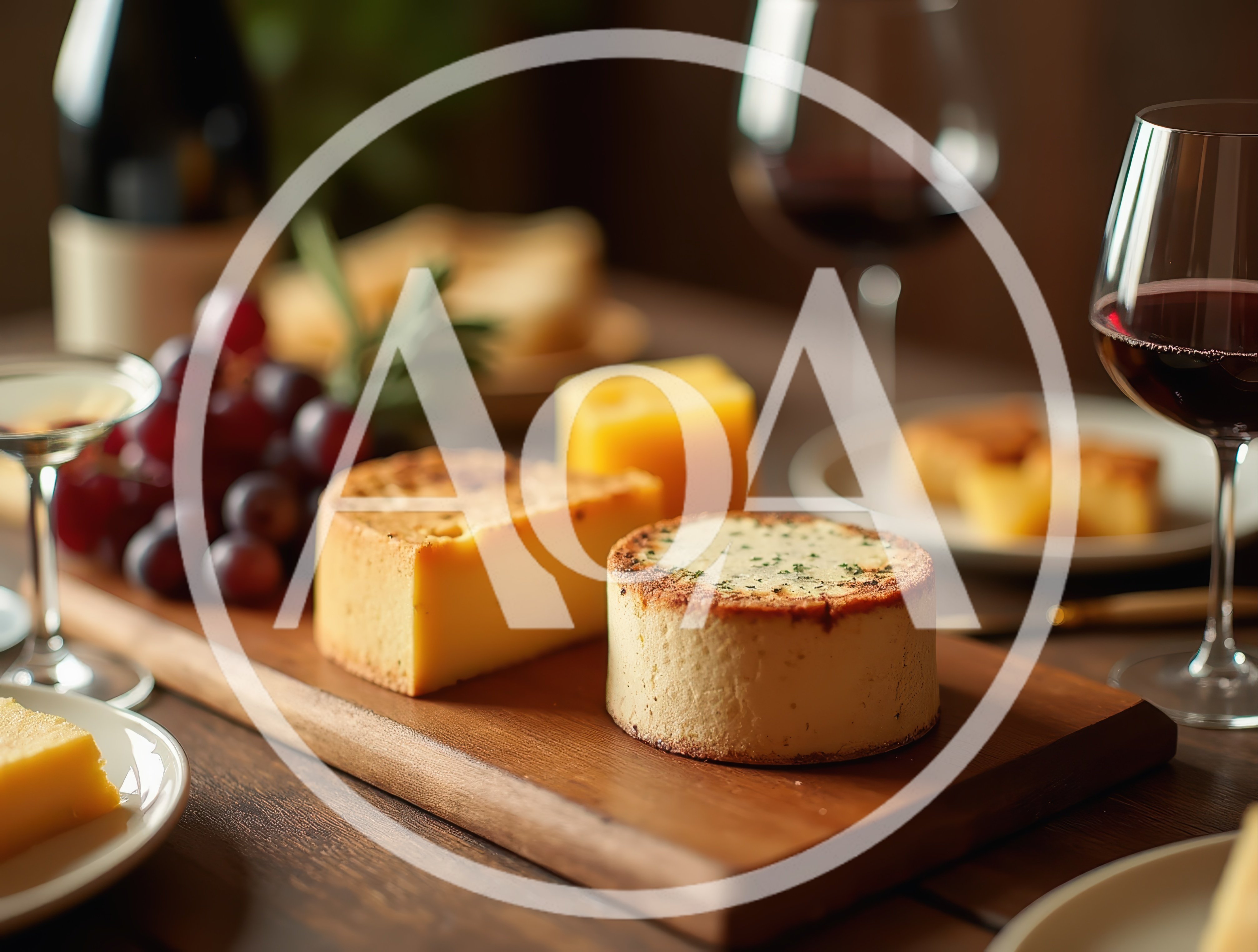 Gourmet Cheese Board With Red Wine And Grapes