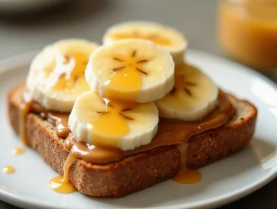 Banana Slices With Caramel Drizzle On Toast