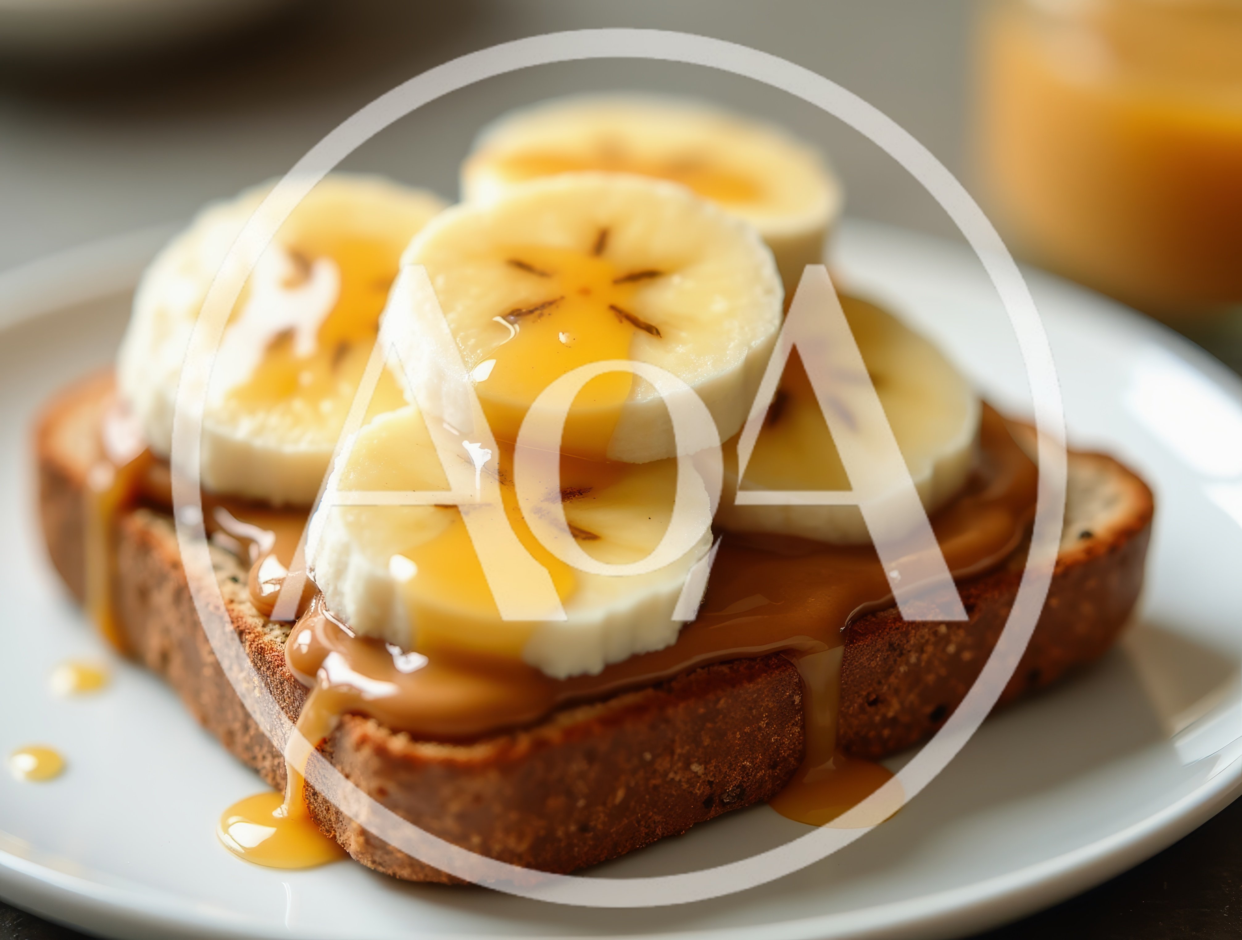 Banana Slices With Caramel Drizzle On Toast