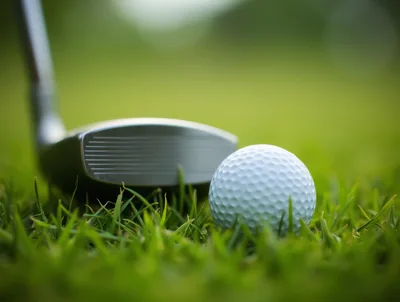 Golf Club Head Addressing A Golf Ball On Grass