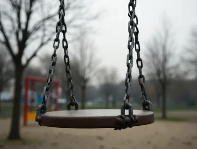 Empty Round Wooden Swing Seat In A Park