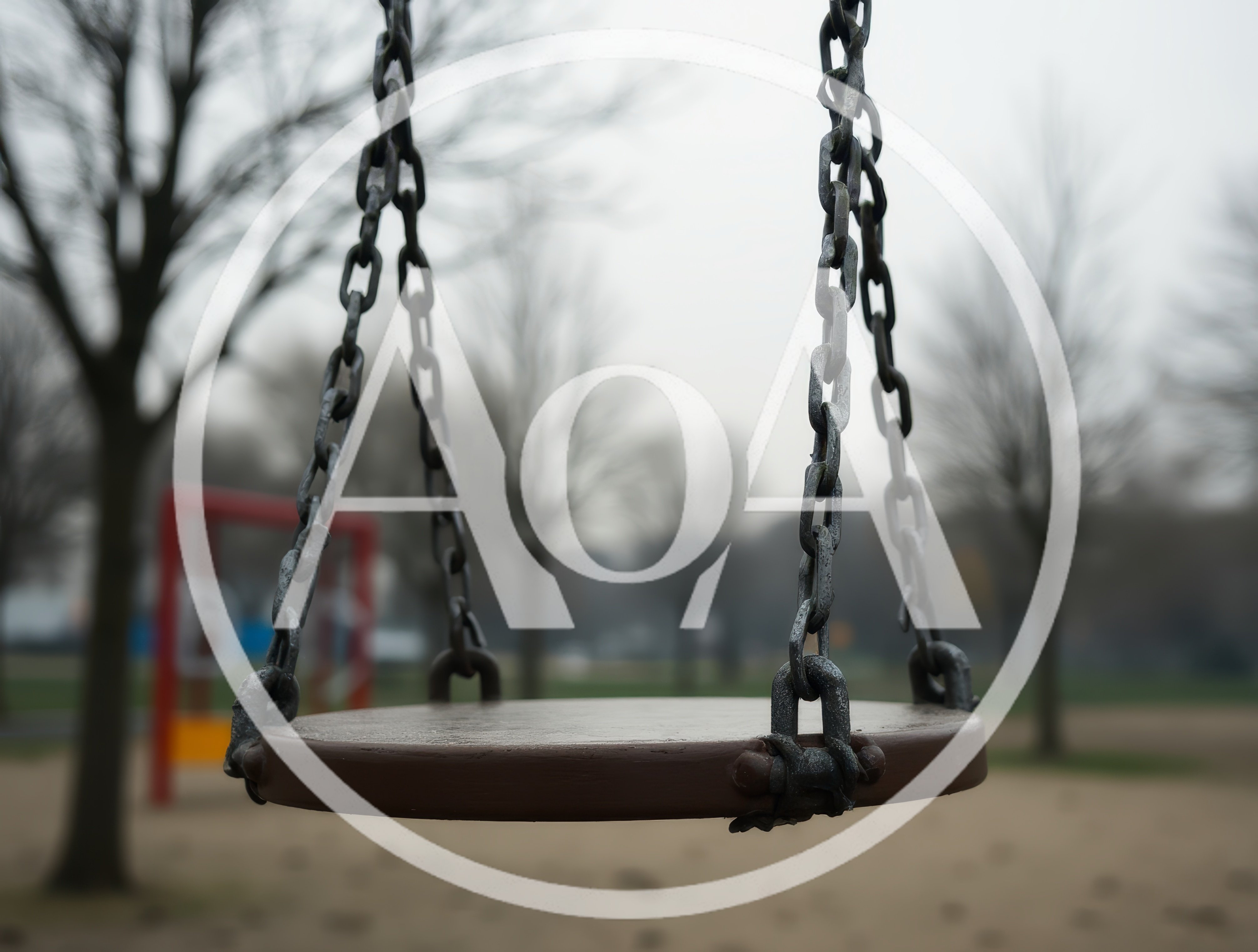 Empty Round Wooden Swing Seat In A Park