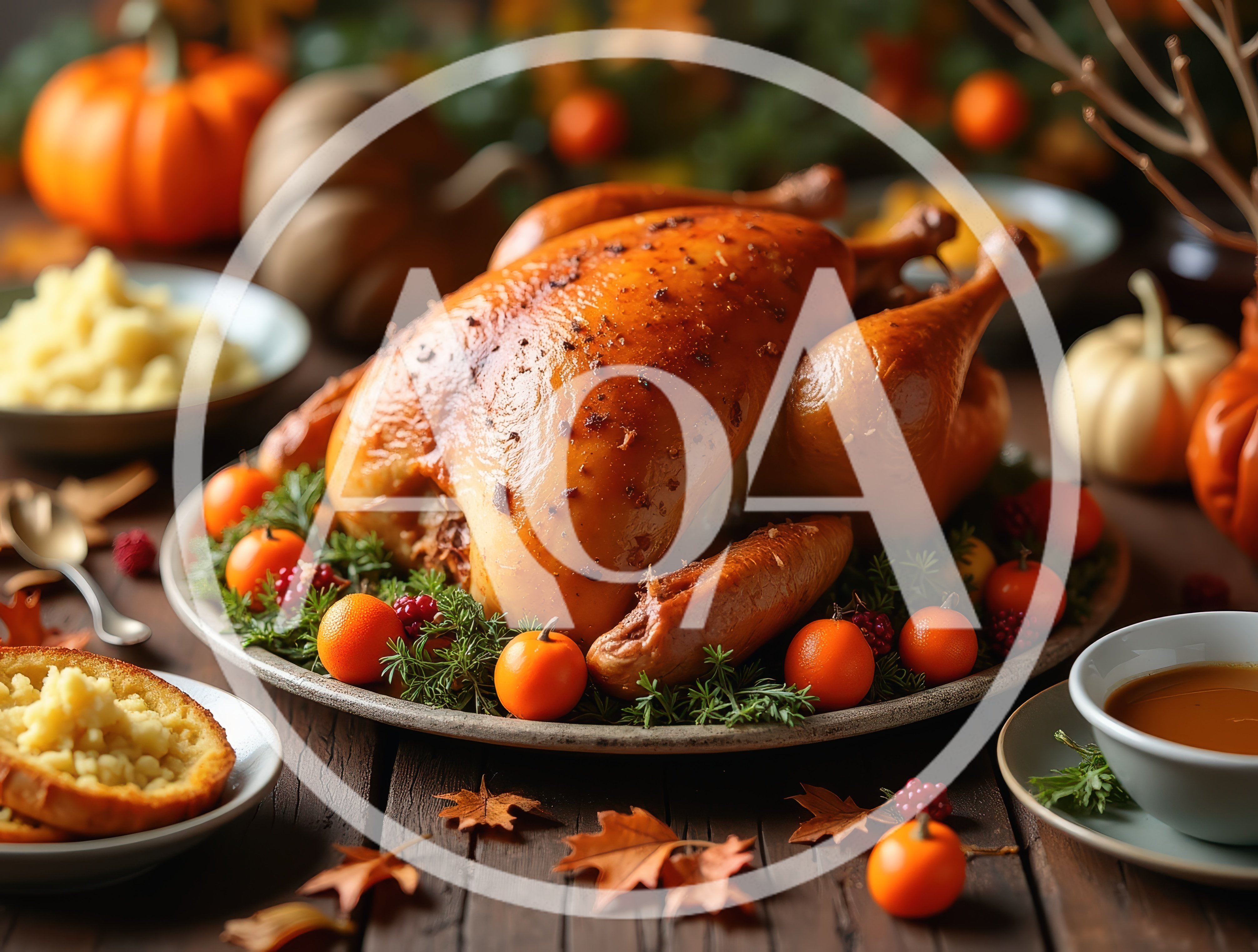 Roasted Thanksgiving Turkey With Seasonal Autumn Decorations