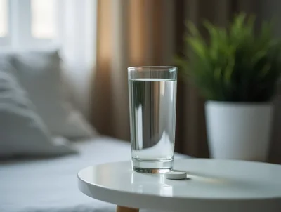 Glass Of Water And A Pill On A Table