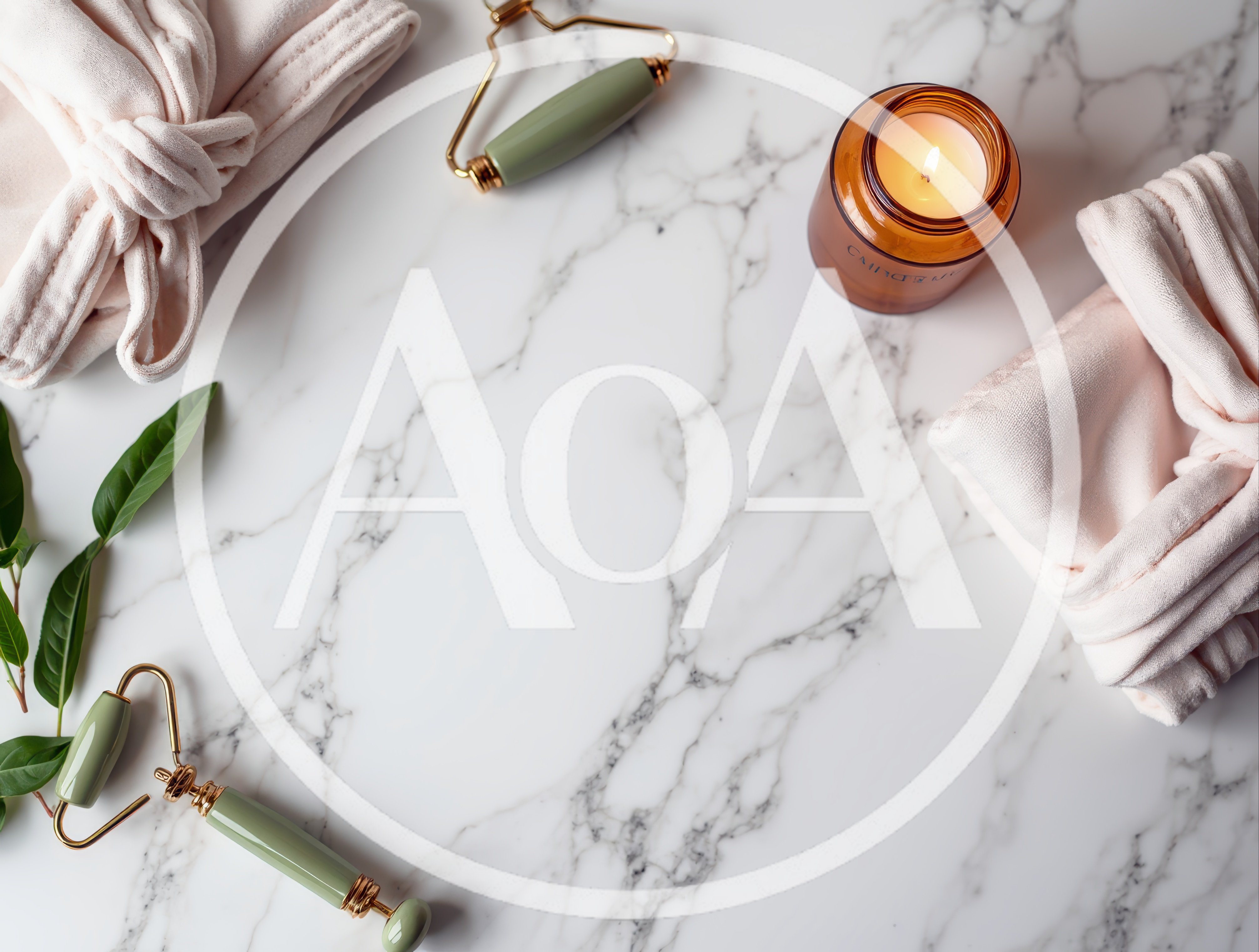 Spa Wellness Flat Lay with Jade Rollers and Candle