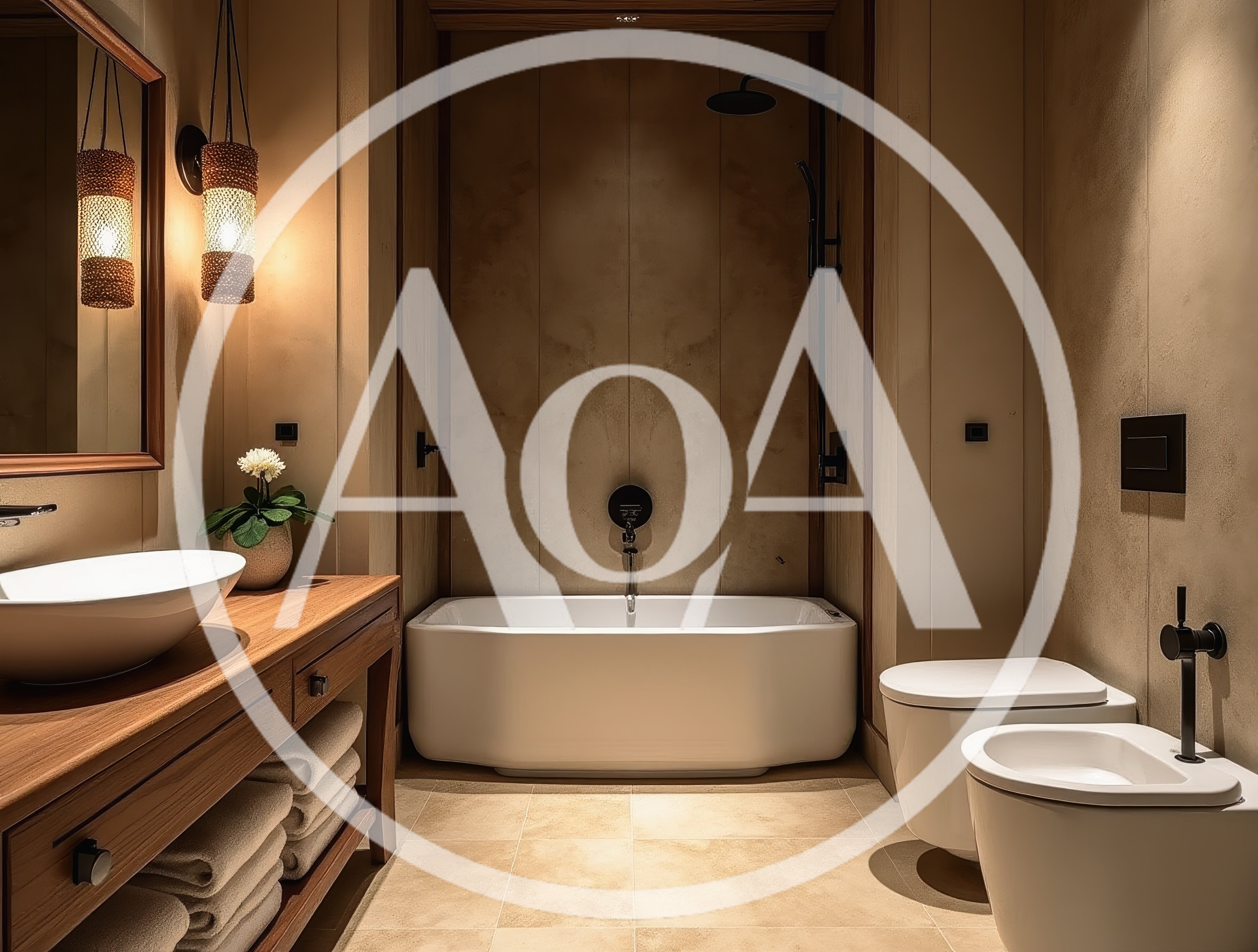 Modern Luxury Bathroom Interior With Bathtub And Vanity