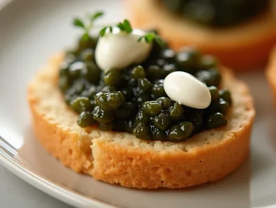Gourmet Caviar Appetizer On A Toasted Bread Round