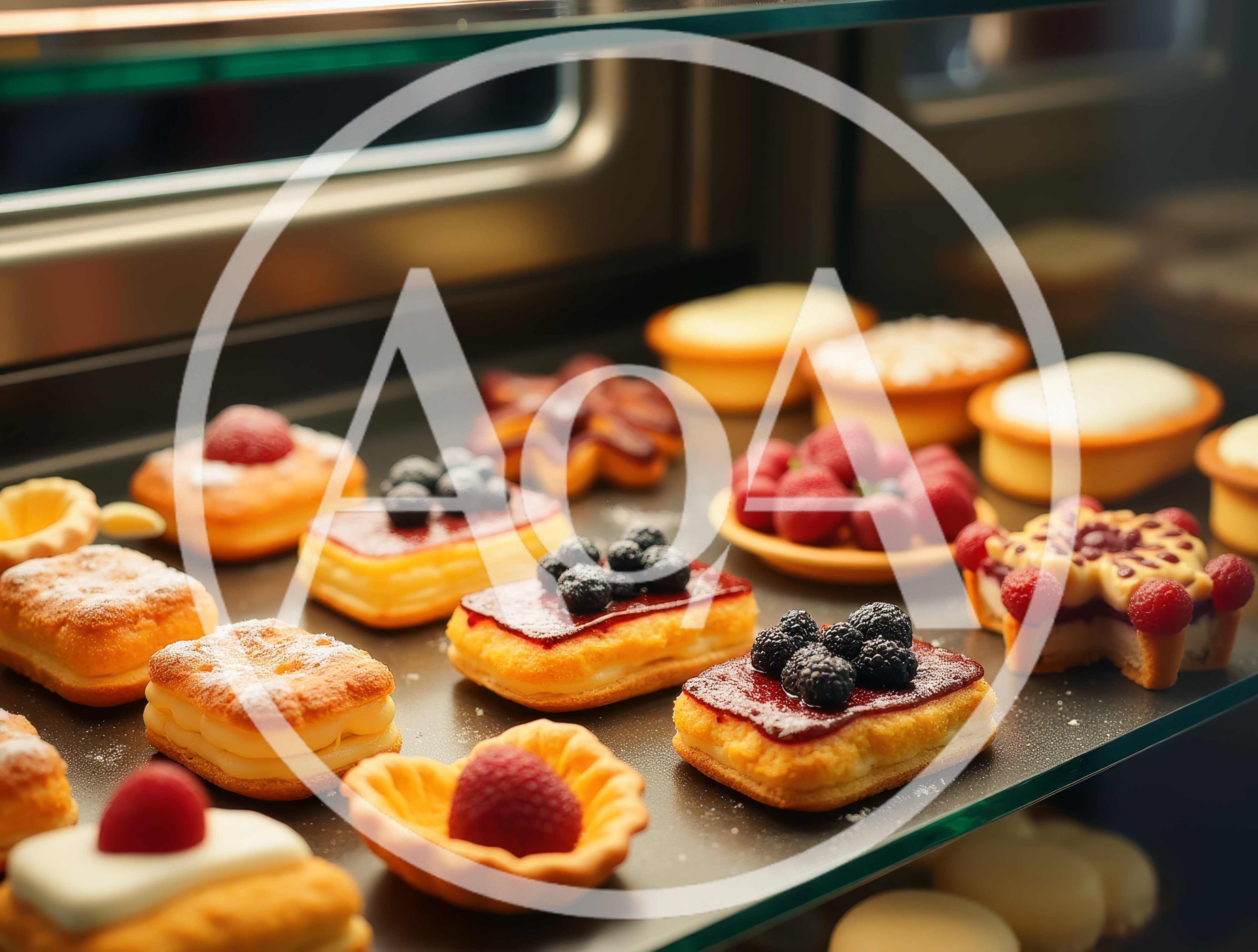 Assorted Gourmet Pastries Displayed In A Bakery Showcase