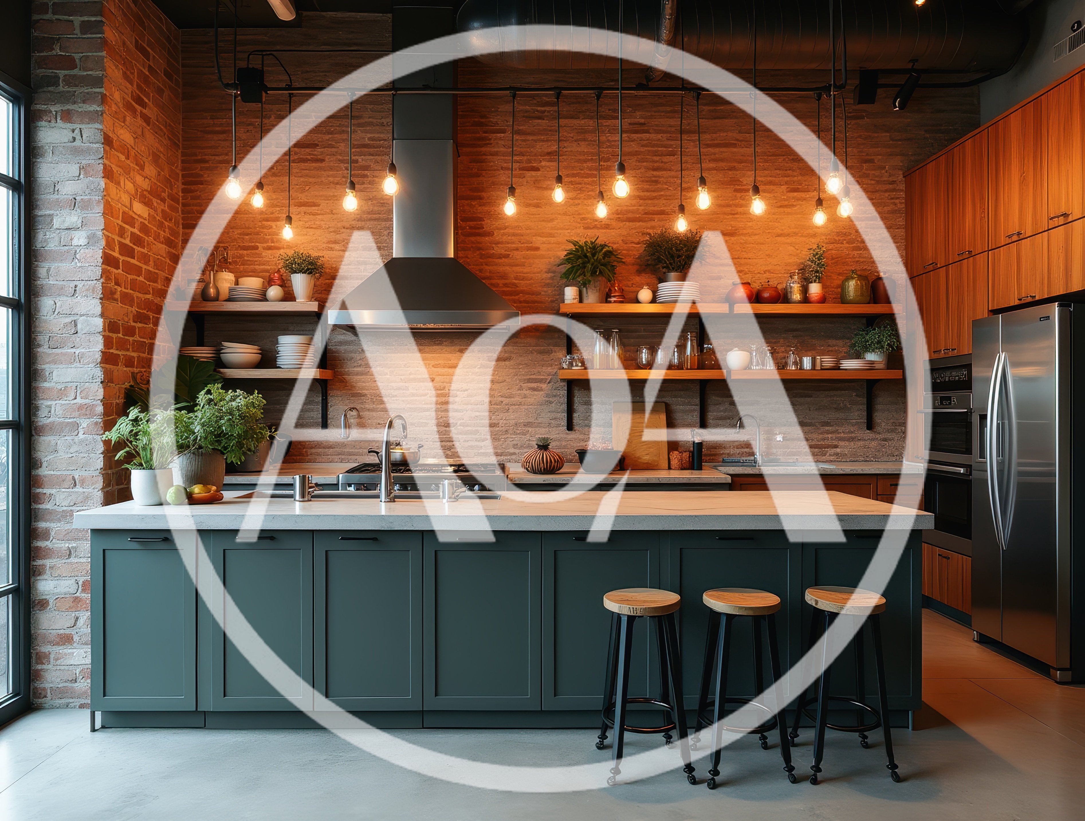 Modern Industrial Kitchen Interior With Brick Walls