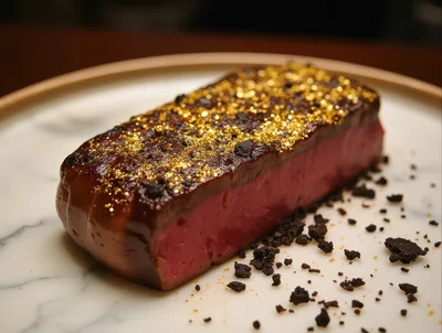 Gourmet Red Velvet Dessert Topped With Edible Gold Flakes