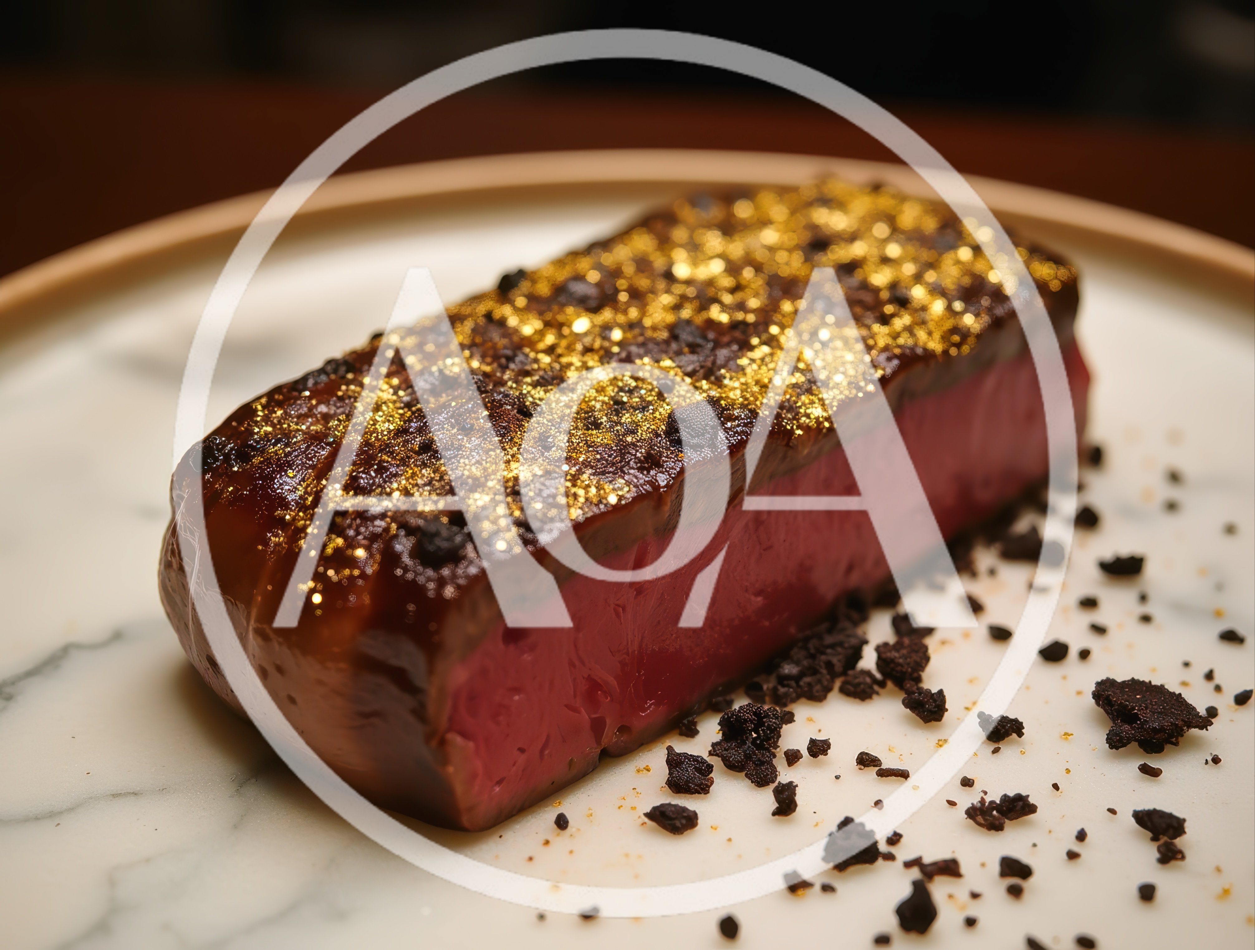 Gourmet Red Velvet Dessert Topped With Edible Gold Flakes