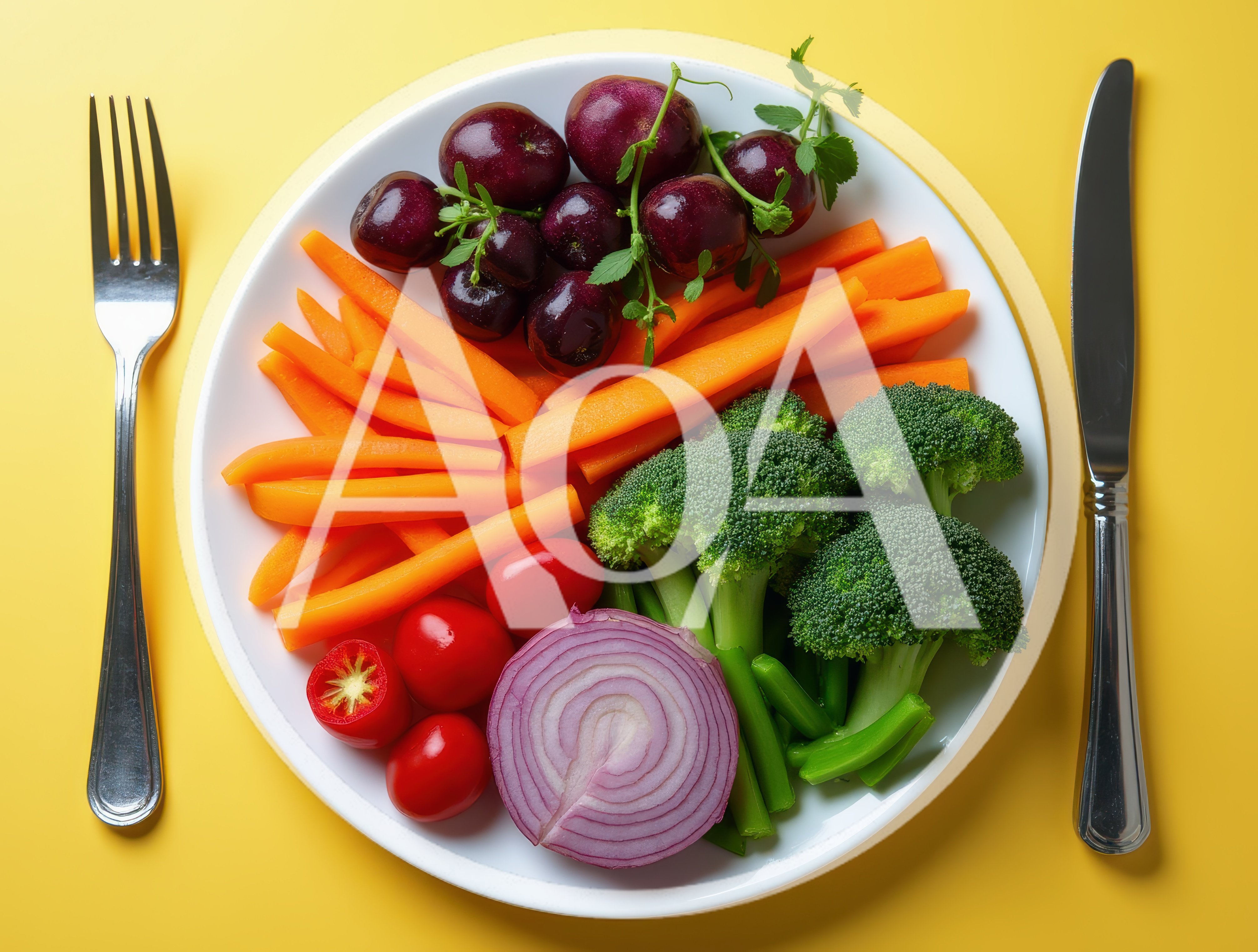 Healthy Vegetable And Fruit Platter On Yellow Background